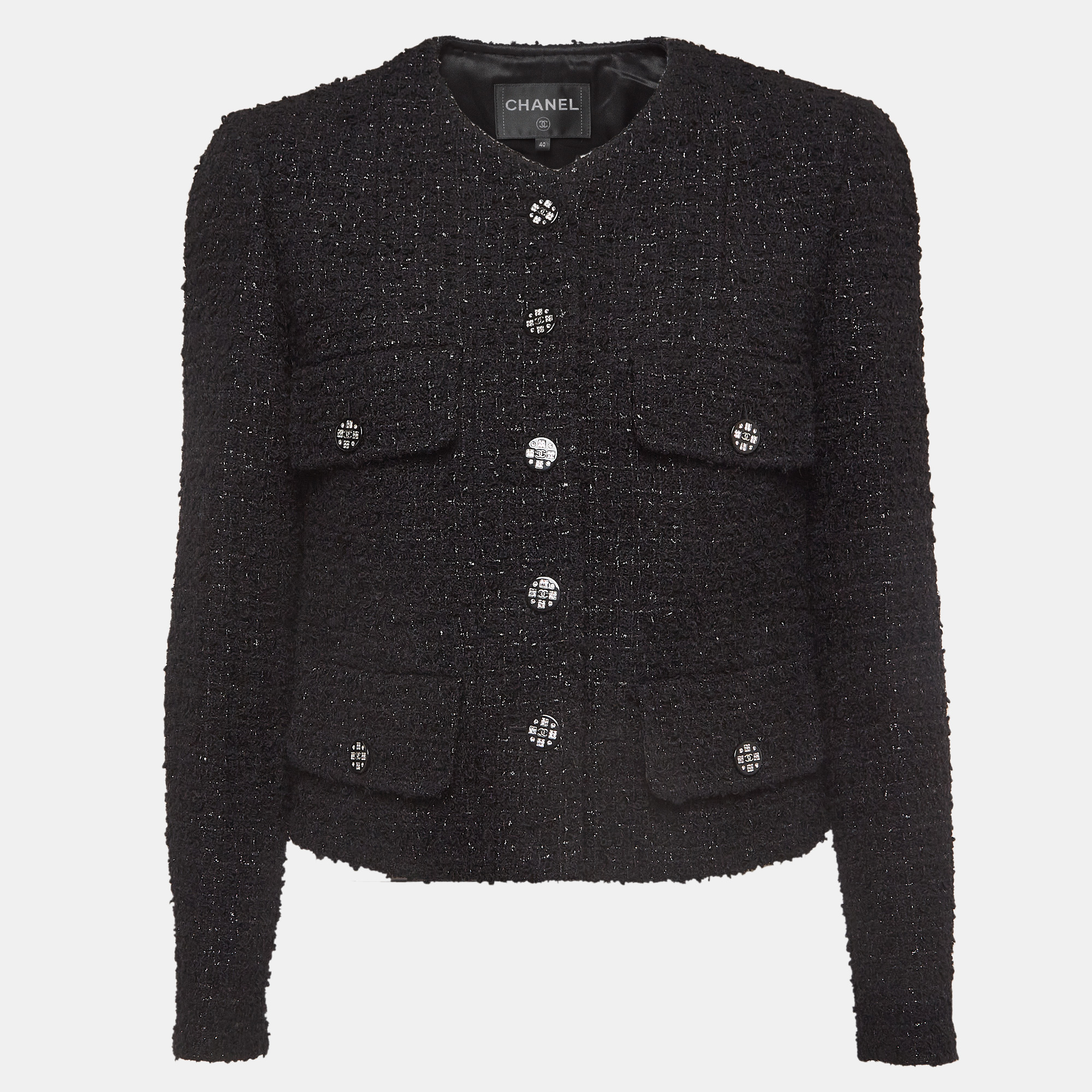 Chanel black tweed buttoned jacket m