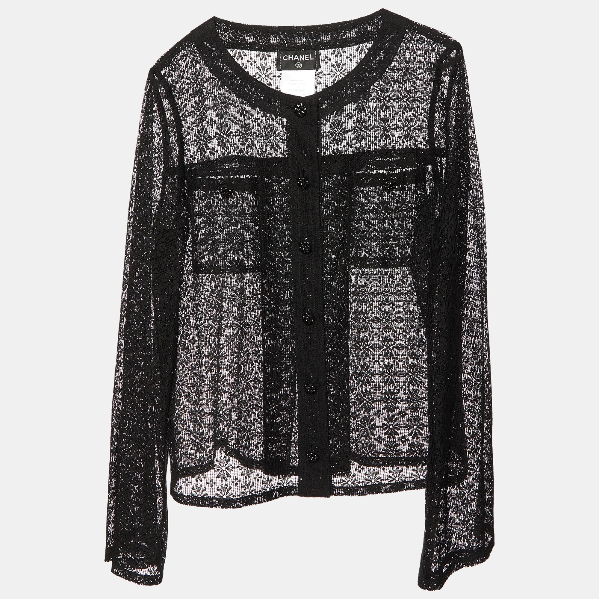 Chanel black floral lace buttoned top s
