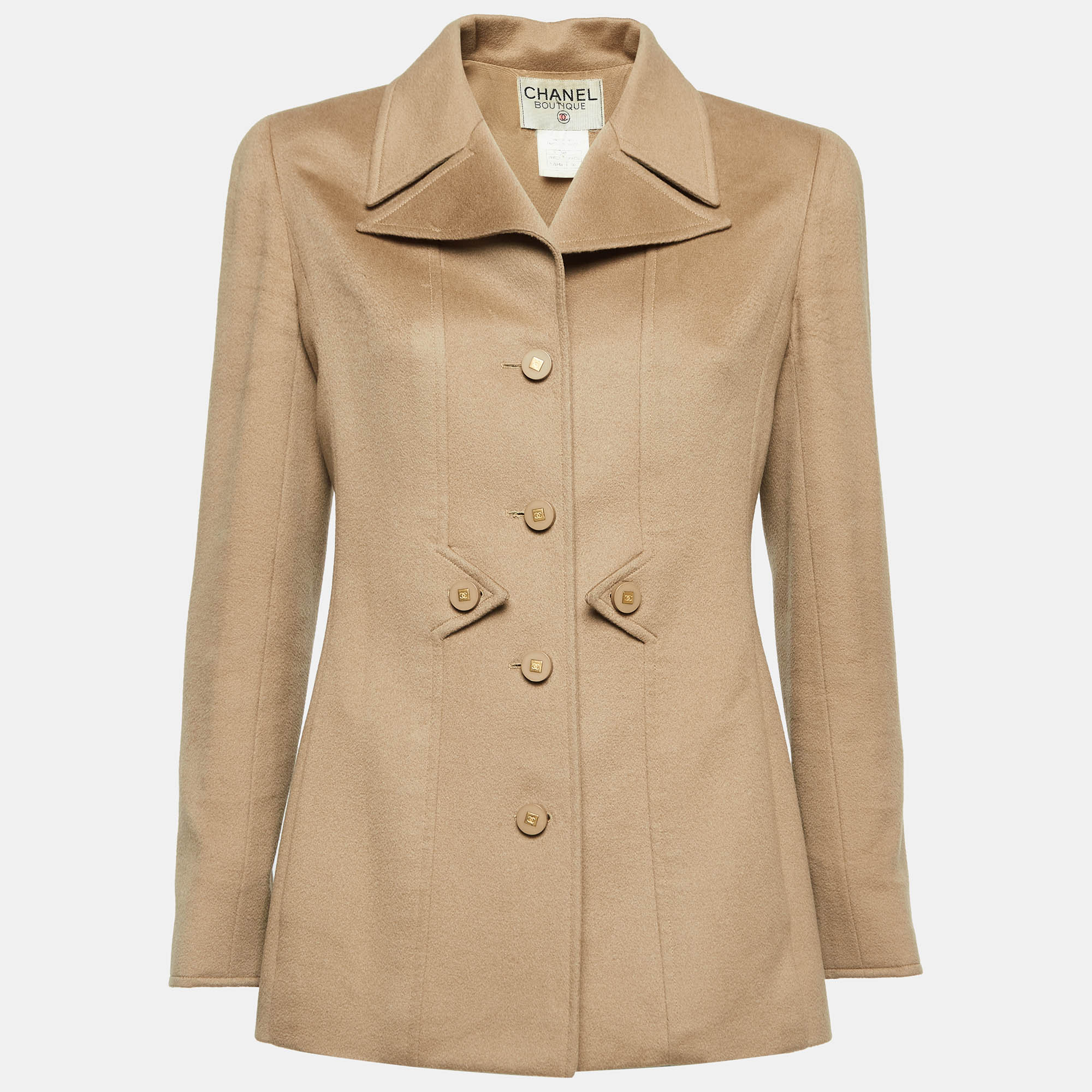Chanel vintage brown wool paneled mid-length coat m