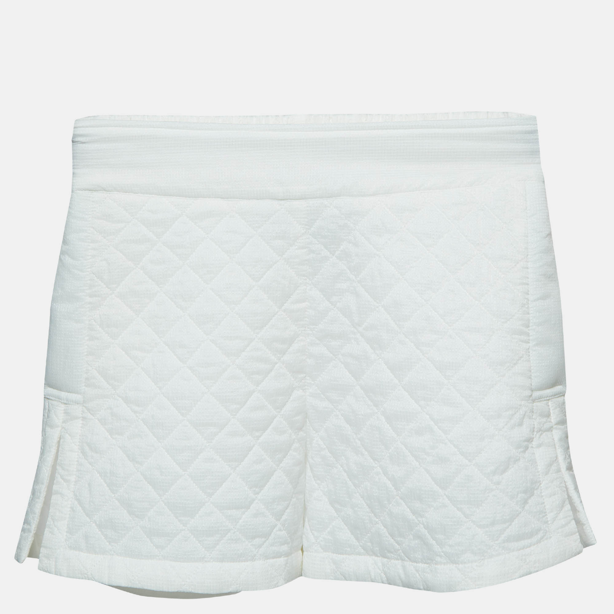 Chanel white synthetic quilted detail shorts s