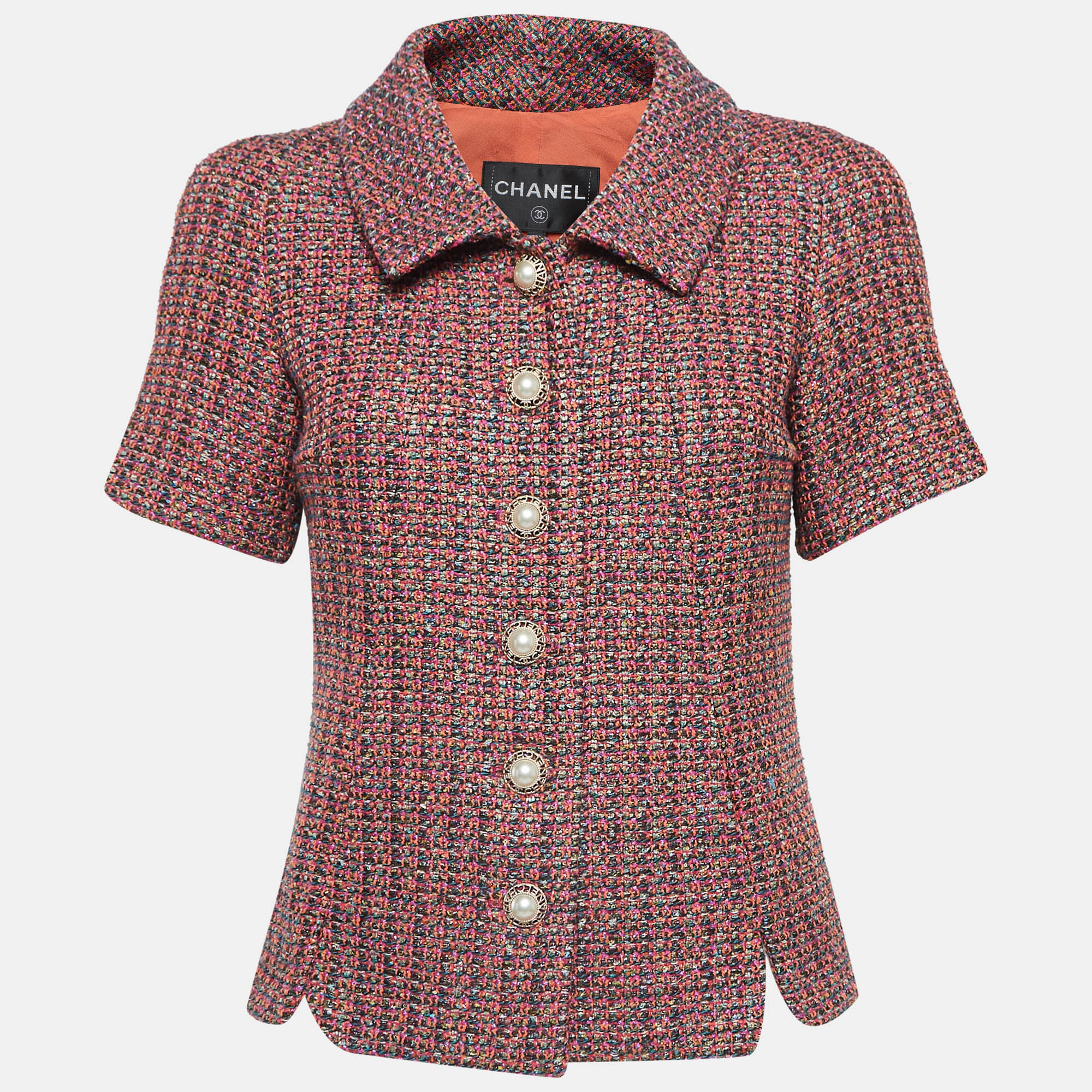 Chanel multicolor tweed buttoned short-sleeved jacket s