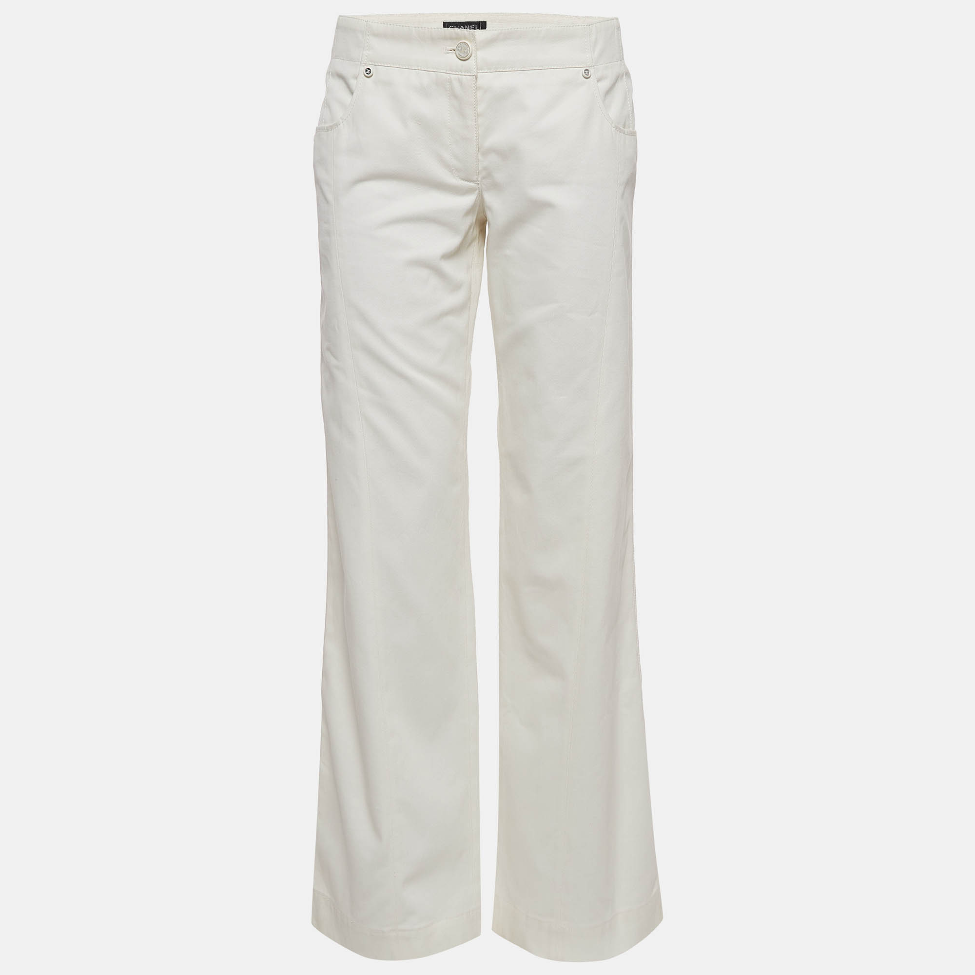 Chanel off-white cotton wide-leg trousers m