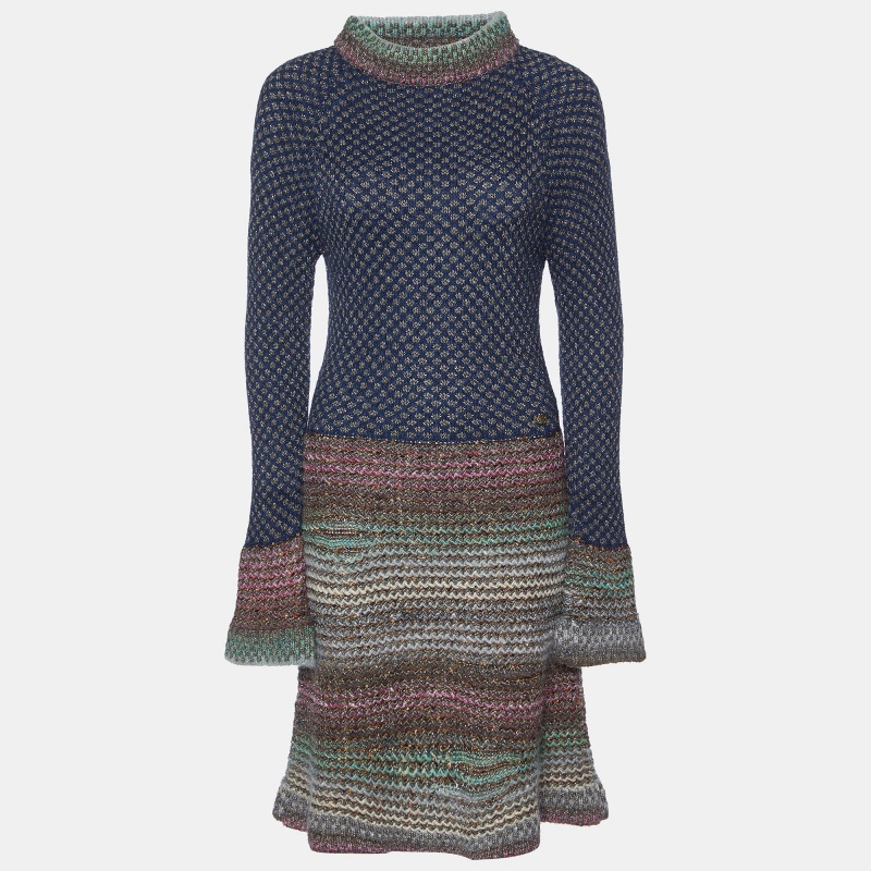 Chanel multicolor lurex wool knit byzance midi dress l