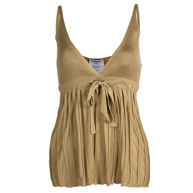 Image of Chanel Mustard Brown Tie Detail Knit Camisole L