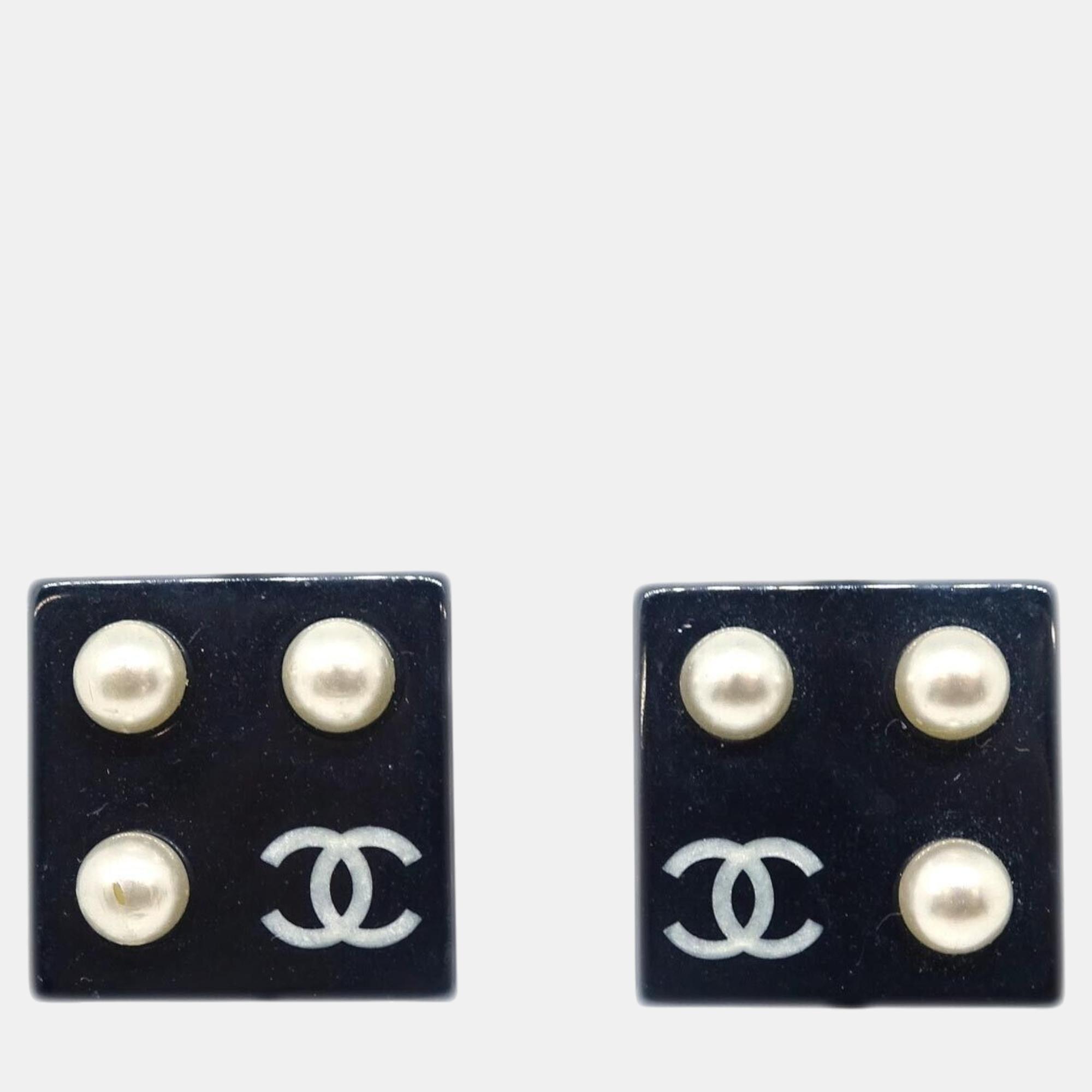 Chanel Black Square Clip-On Earrings