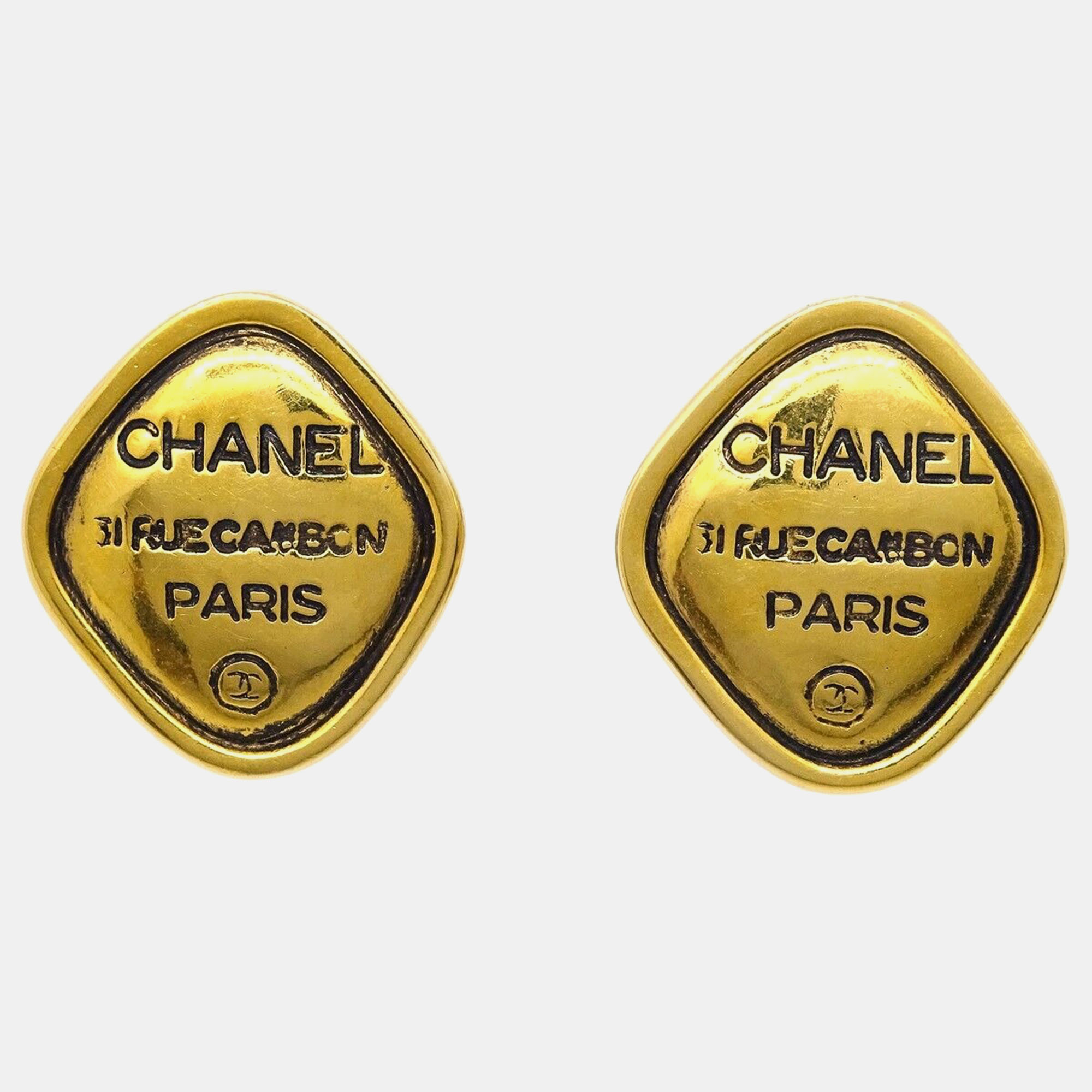 Chanel Gold Rhombus Clip-On Earrings