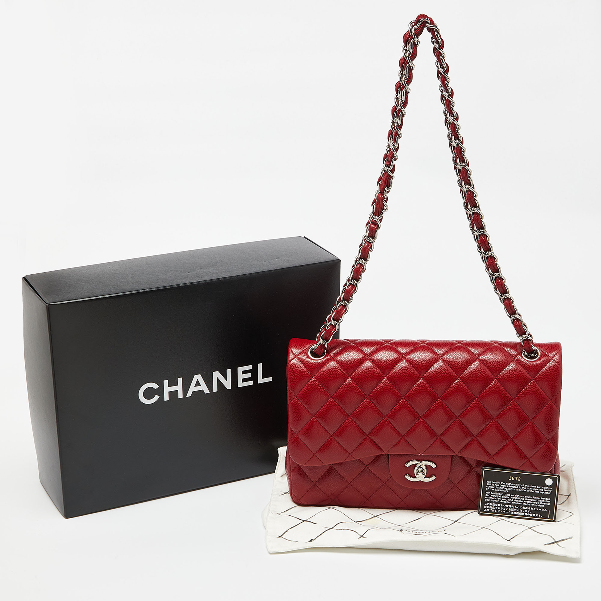 Chanel Red Quilted Caviar Leather Jumbo Classic Double Flap Bag