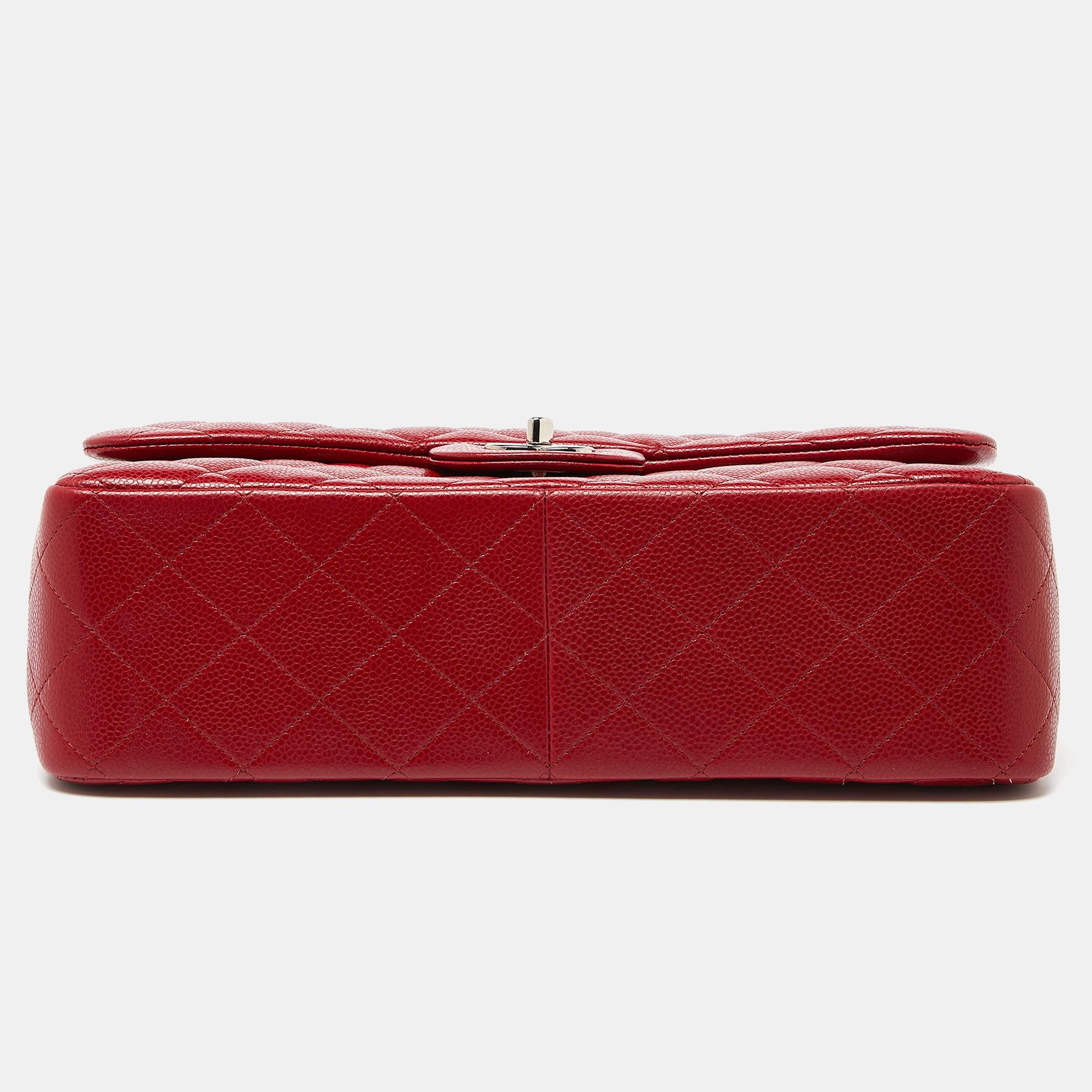 Chanel Red Quilted Caviar Leather Jumbo Classic Double Flap Bag