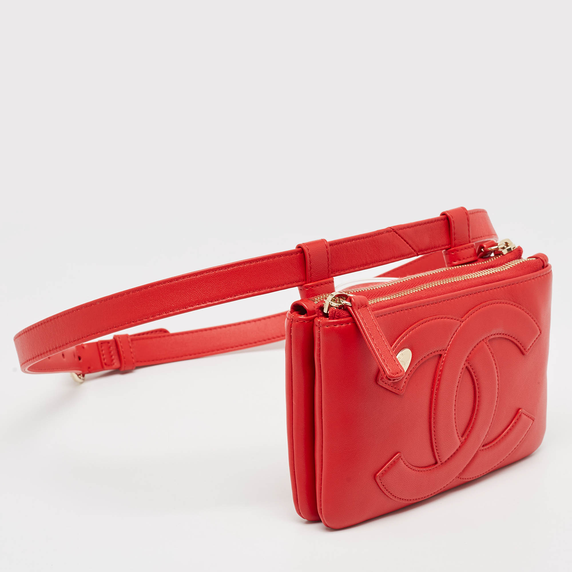 Chanel Red Leather CC Mania Waist Bag