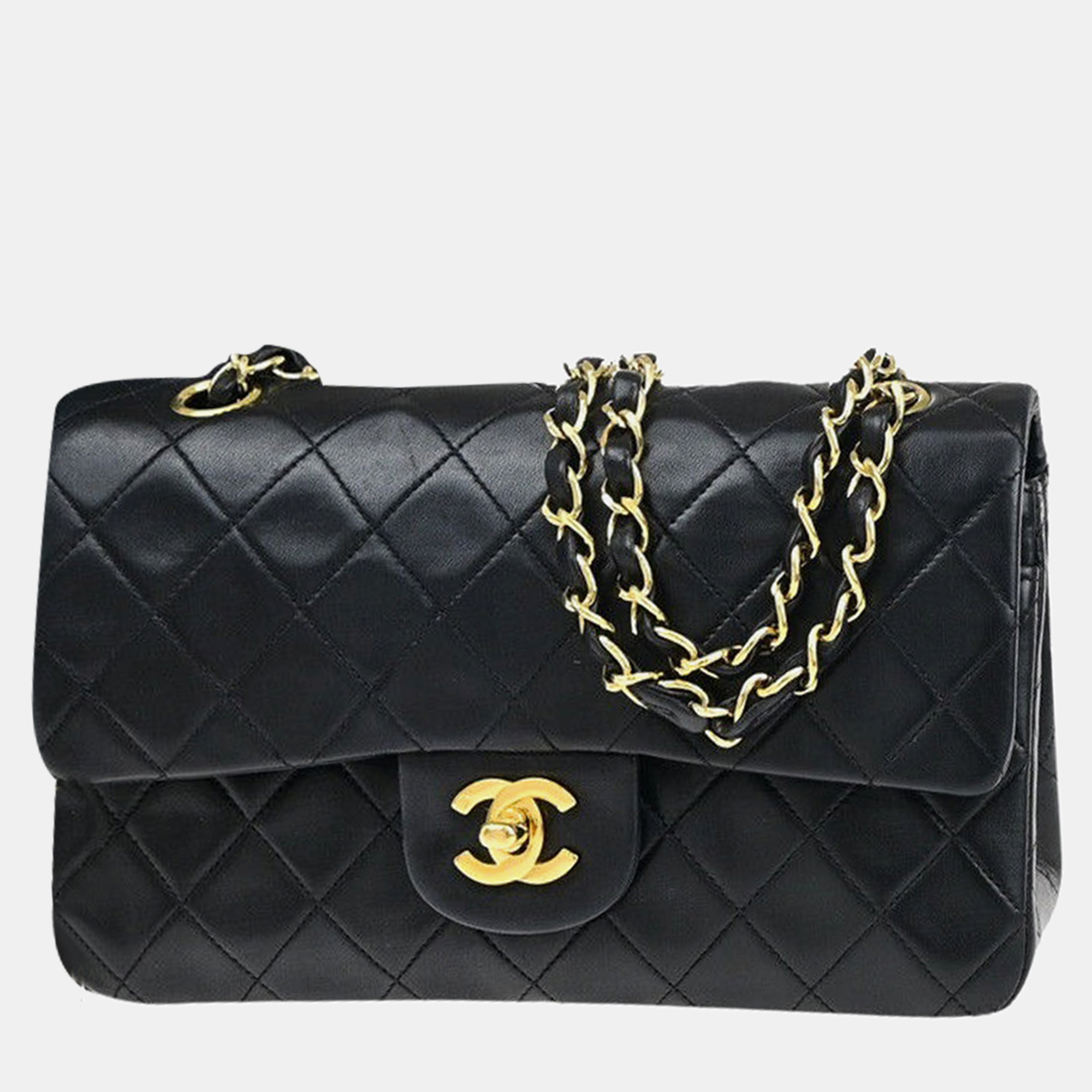 Chanel black leather small classic double flap bag