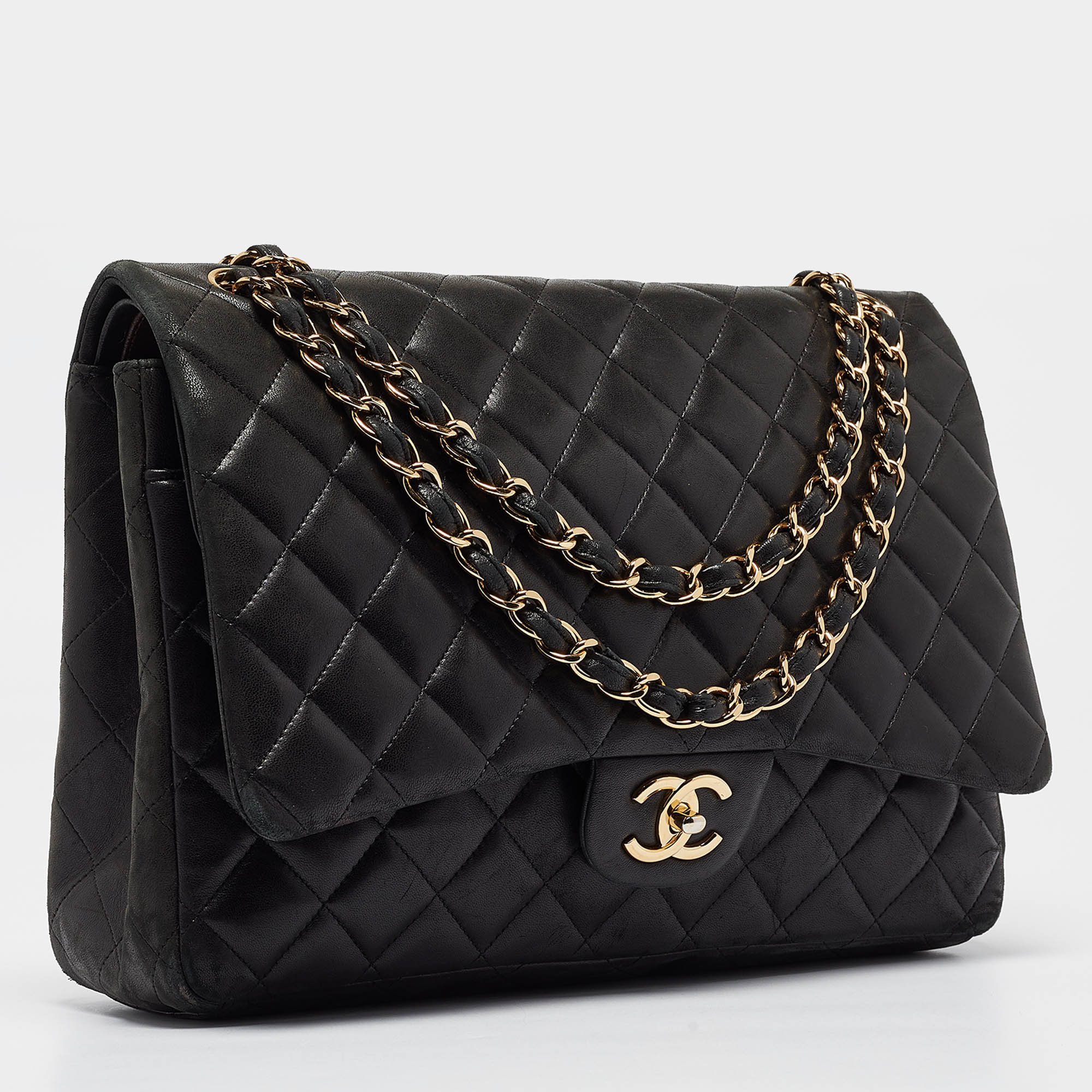 Chanel Black Quilted Lambskin Leather Maxi Classic Double Flap Bag