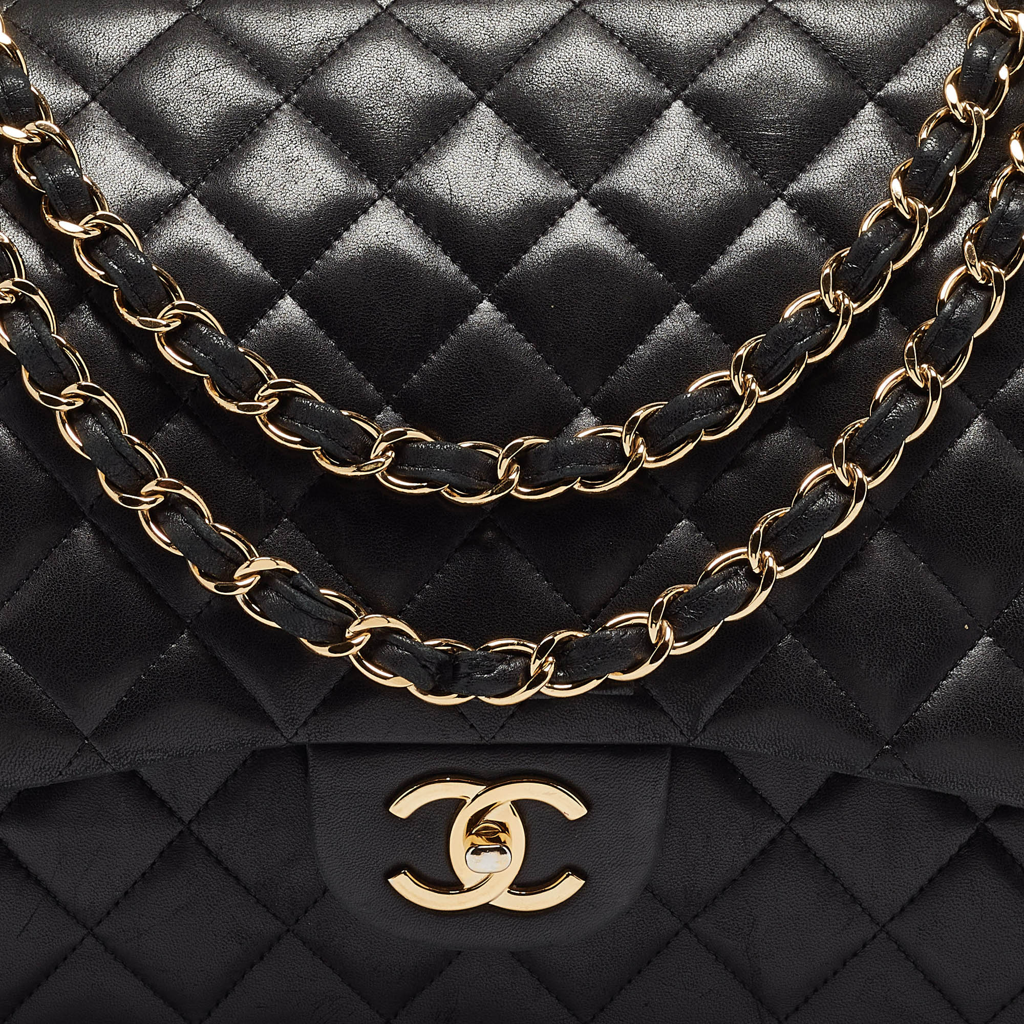 Chanel Black Quilted Lambskin Leather Maxi Classic Double Flap Bag