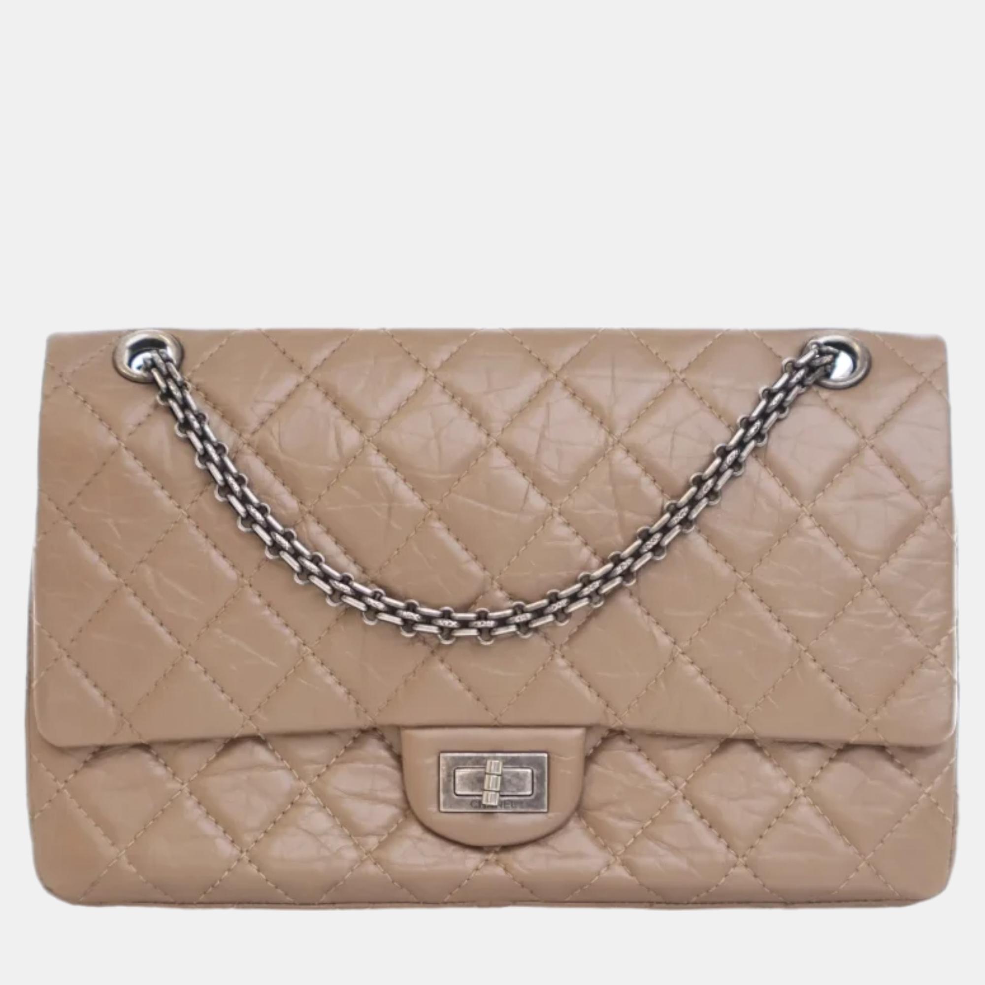 Chanel beige leather 226 reissue double flap shoulder bag