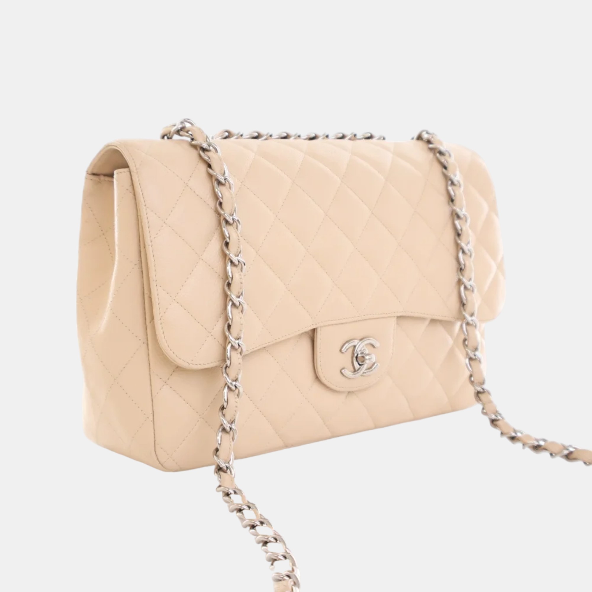 Chanel Beige Leather Jumbo Classic Single Flap Shoulder Bag