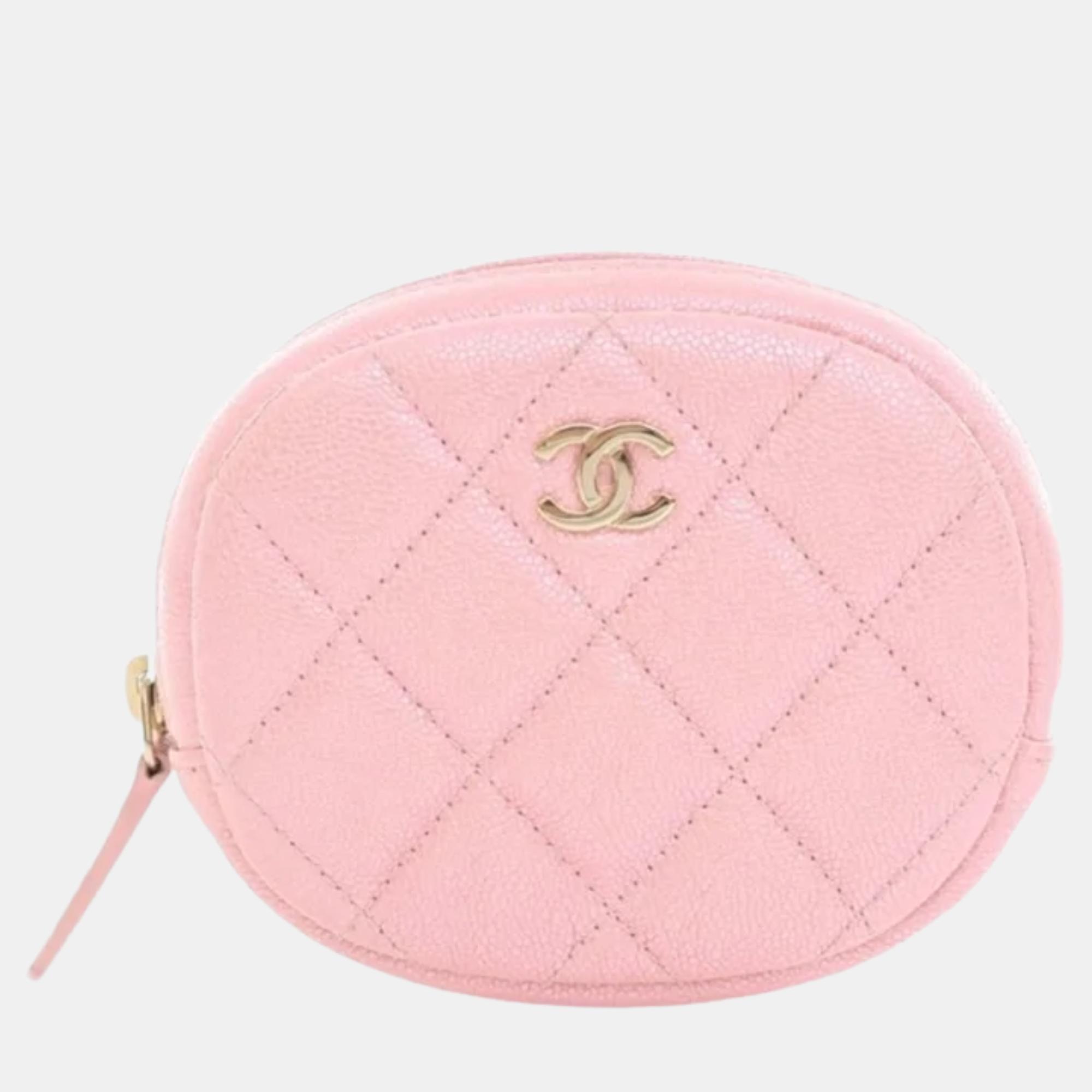 Chanel rose pink iridescent caviar quilted zip around classic coin purse