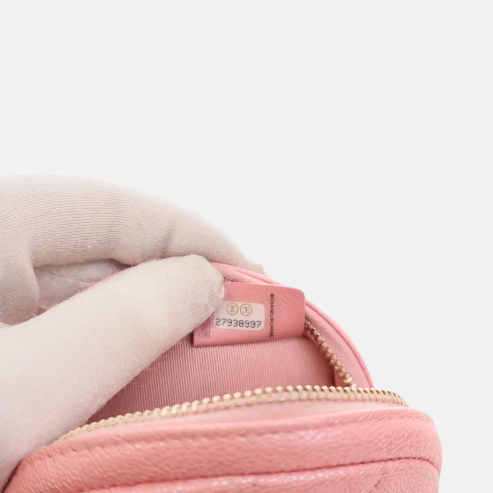 Chanel Rose Pink Iridescent Caviar Quilted Zip Around Classic Coin Purse