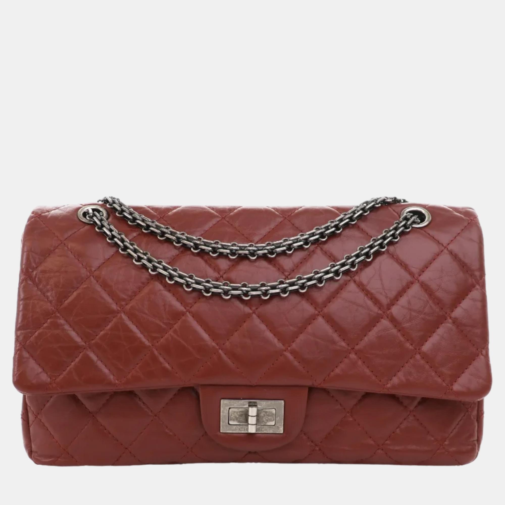Chanel red leather 227 medium reissue double flap reissue shoulder bag