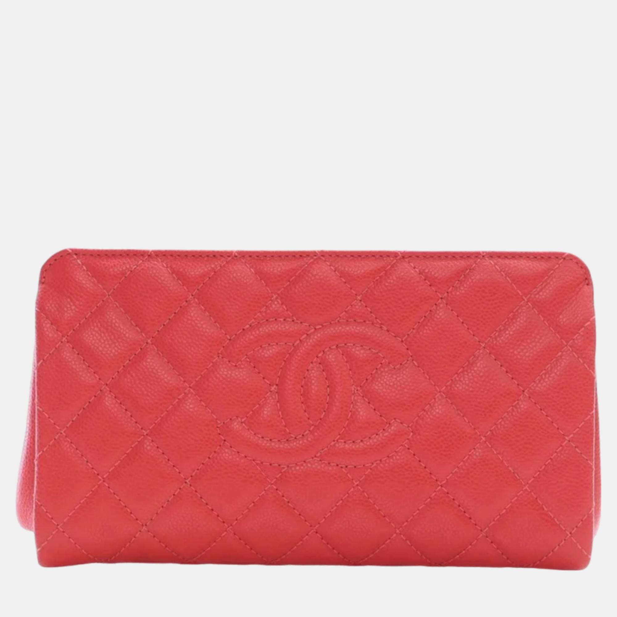 Chanel pink quilted caviar timeless cc clutch