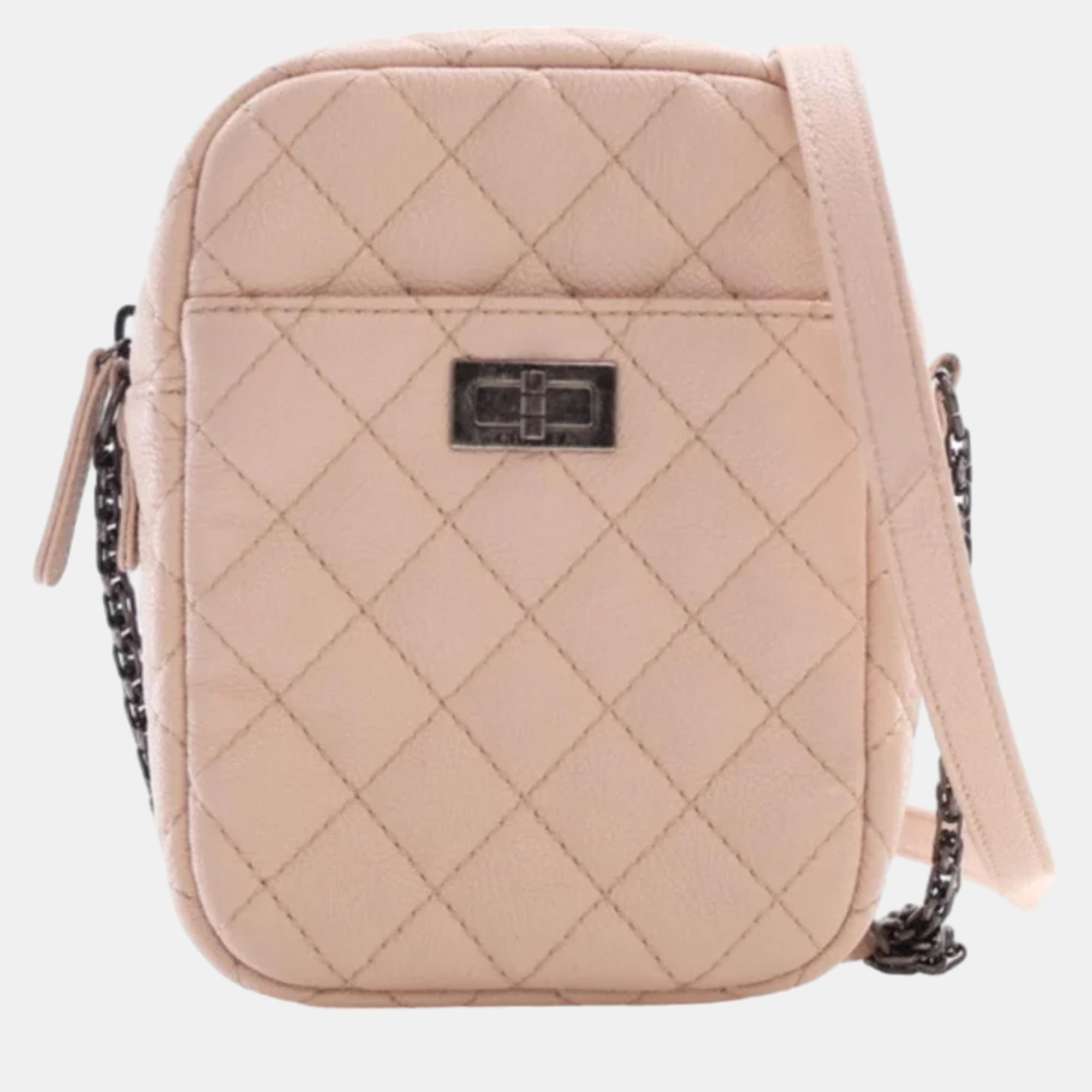 Chanel pink quilted grained leather vertical reissue camera shoulder bags