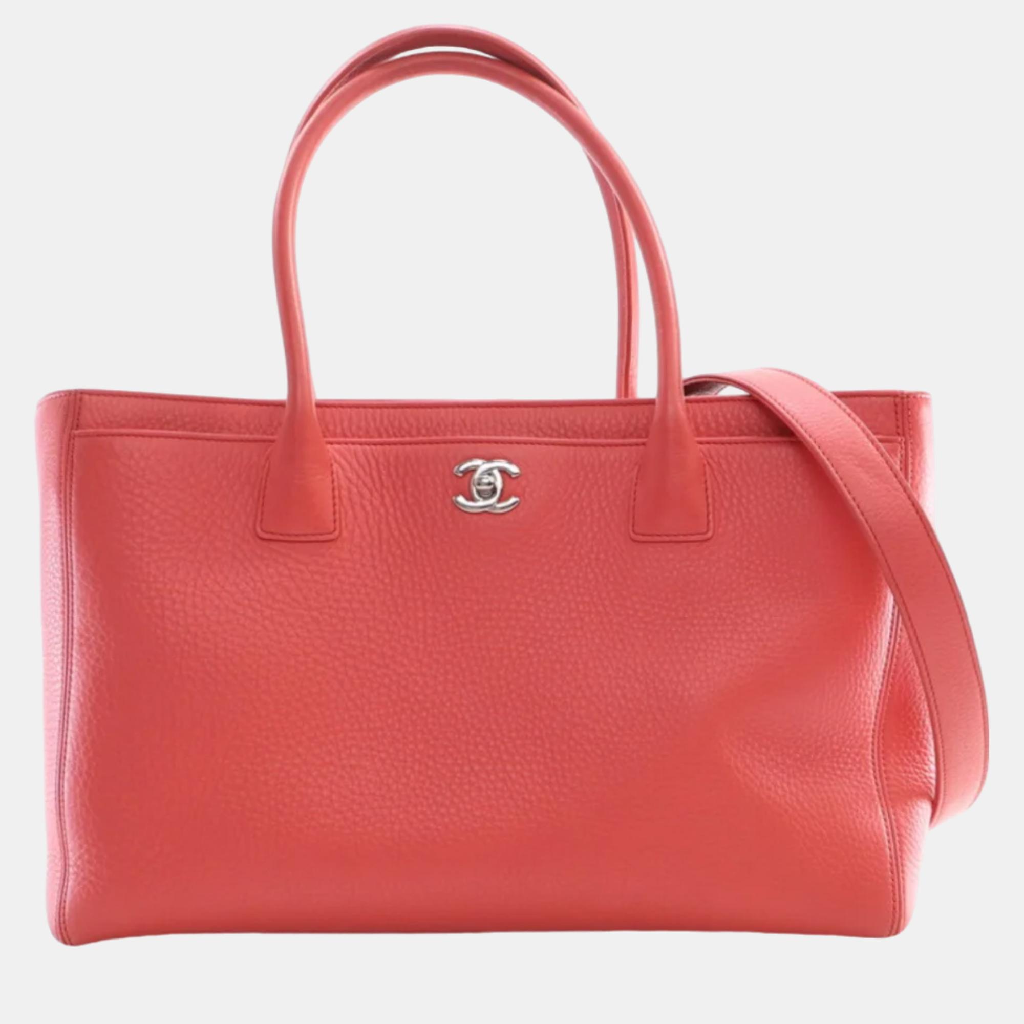 Chanel pink leather cerf shopping tote bag