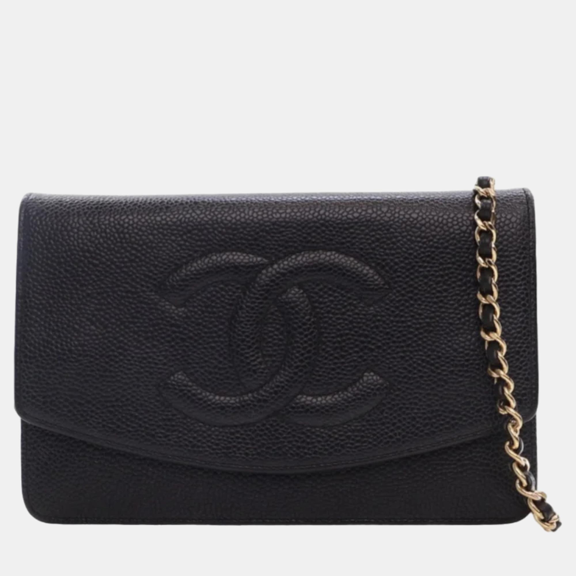Chanel black caviar timeless wallet on chain