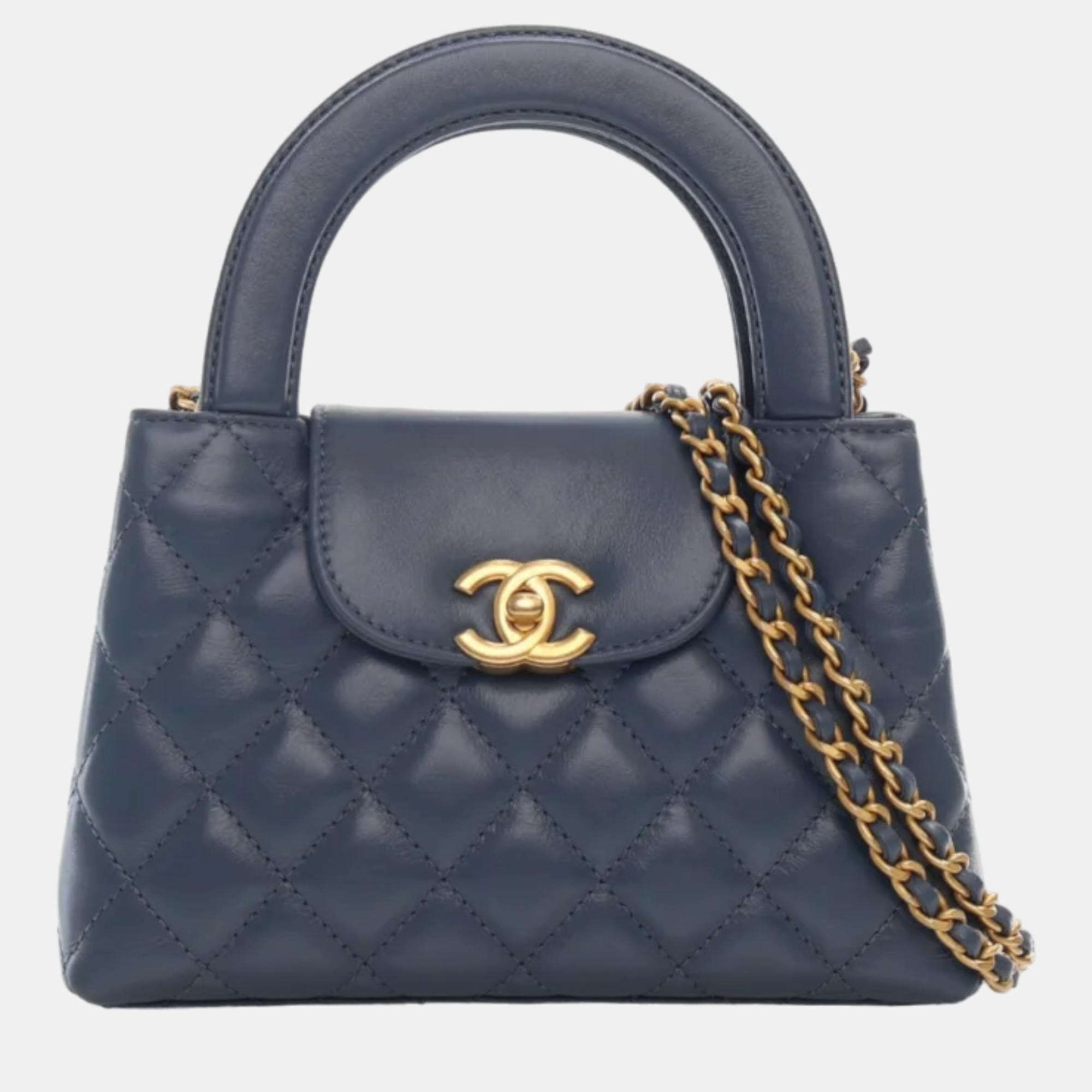 Chanel blue leather small kelly top handle bags