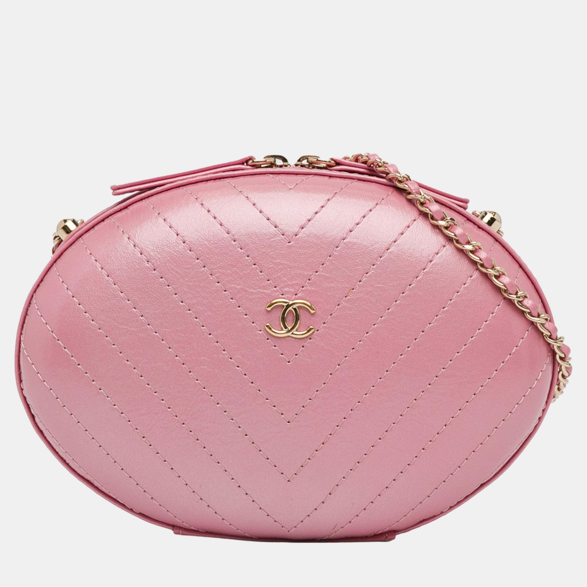 Chanel pink chevron la pausa evening crossbody bag