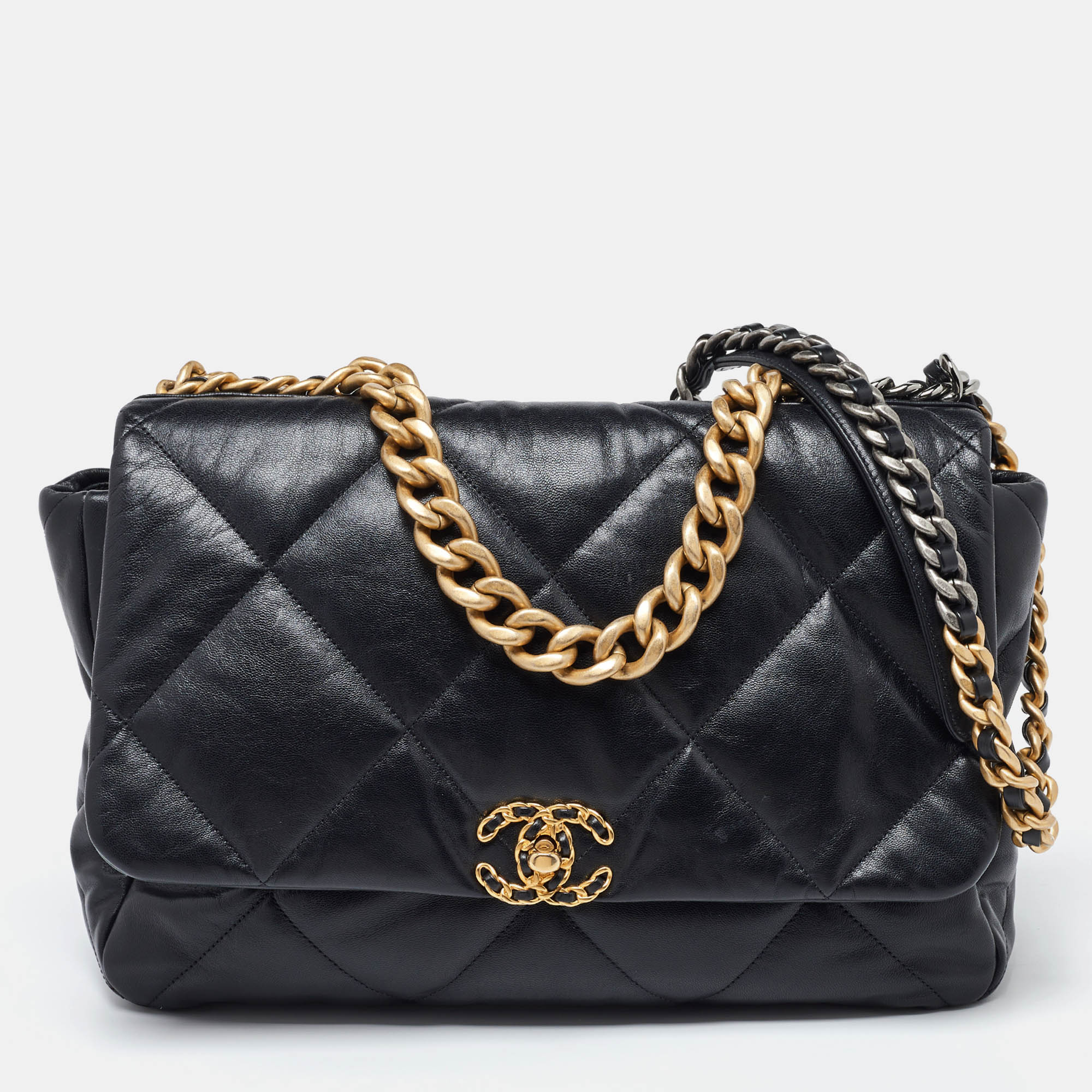 Chanel black quilted leather maxi 19 shoulder bag