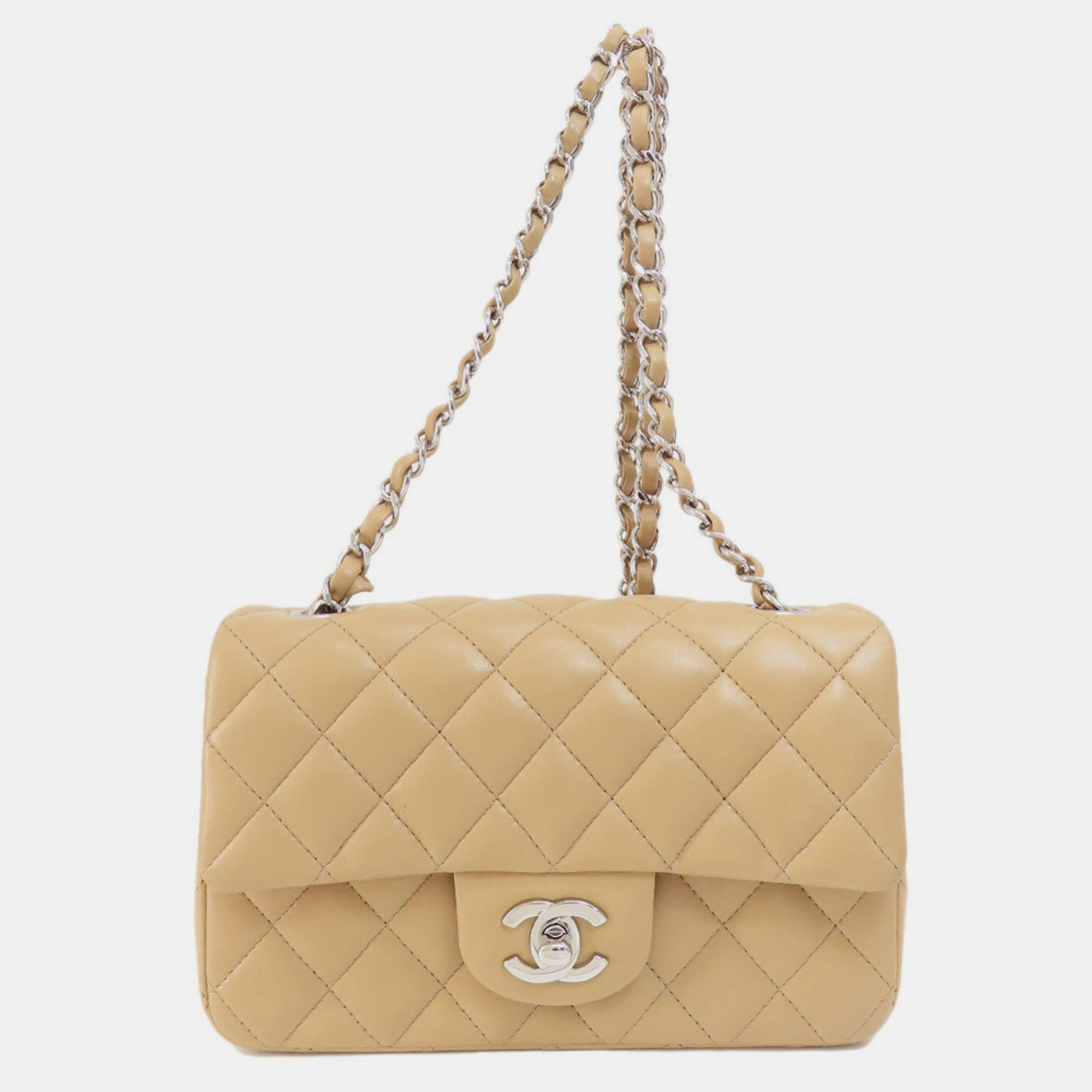 Chanel beige leather mini classic single flap shoulder bags