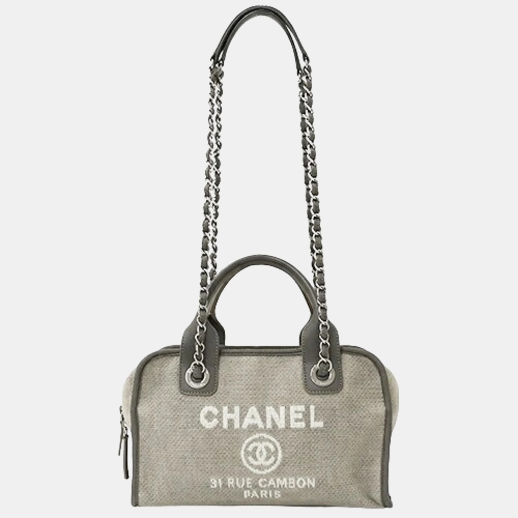 Chanel grey canvas small deauville tote bag