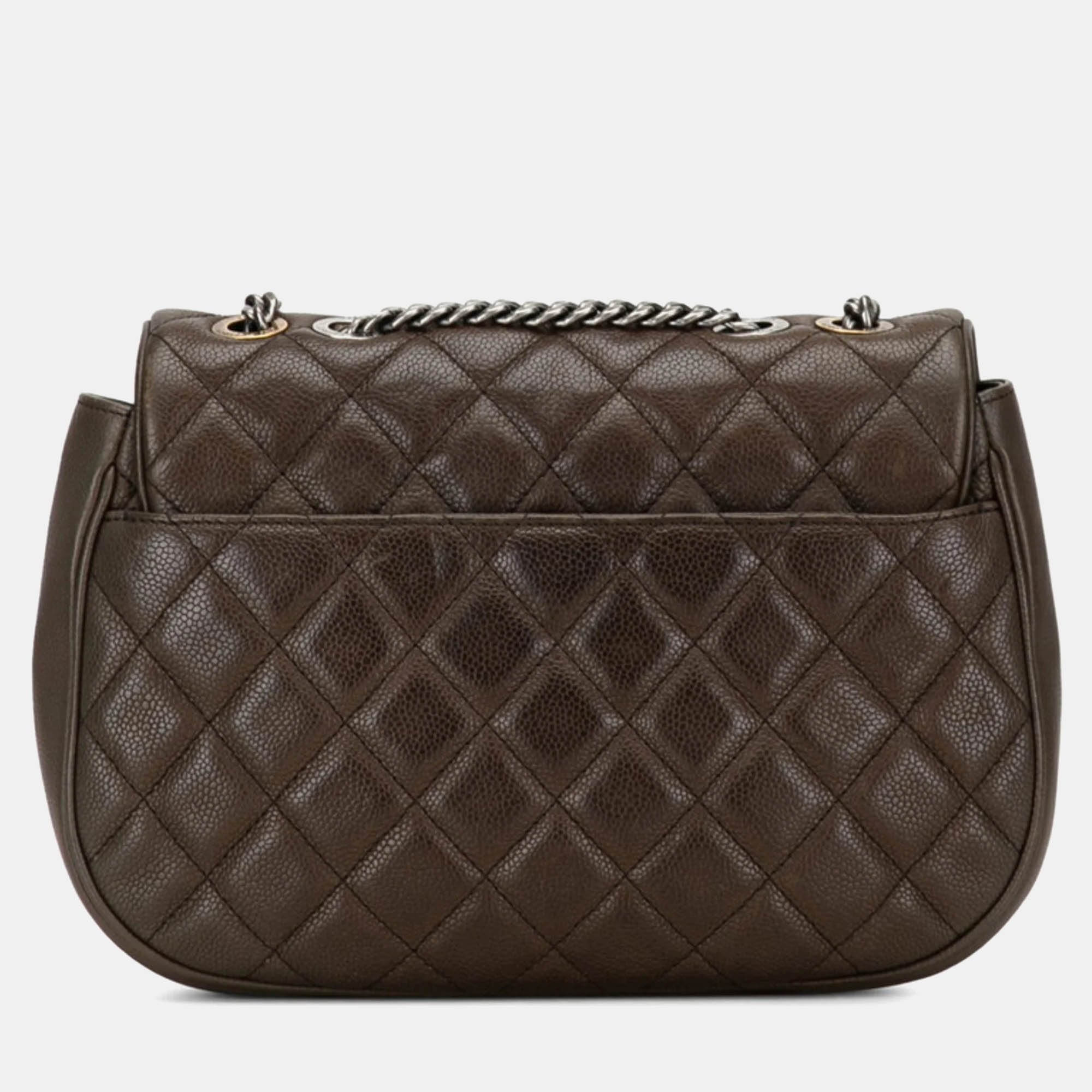 Chanel Khaki Grey Caviar Quilted Casual Pocket Messenger Flap Bag