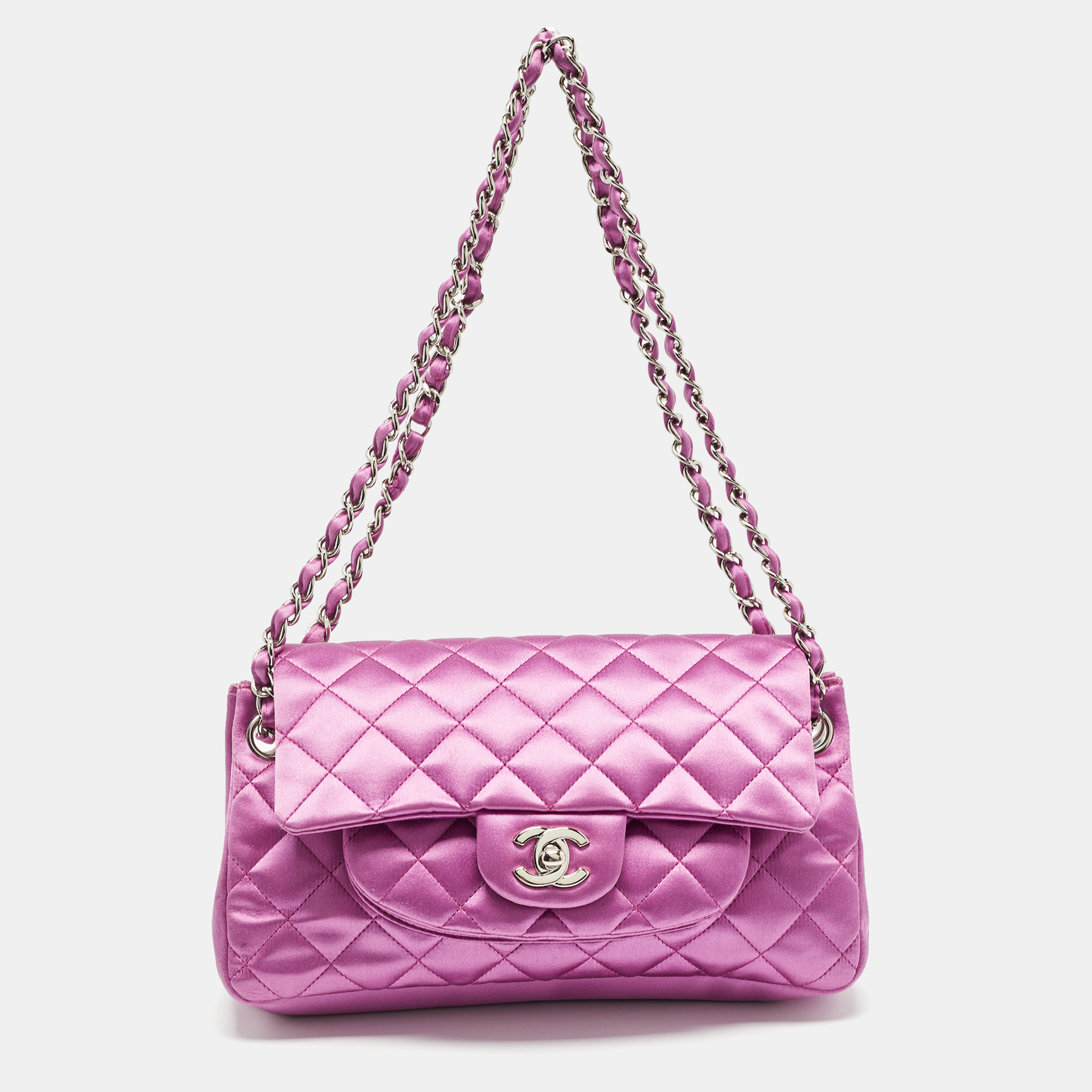 Chanel purple quilted satin classic accordion shoulder bag