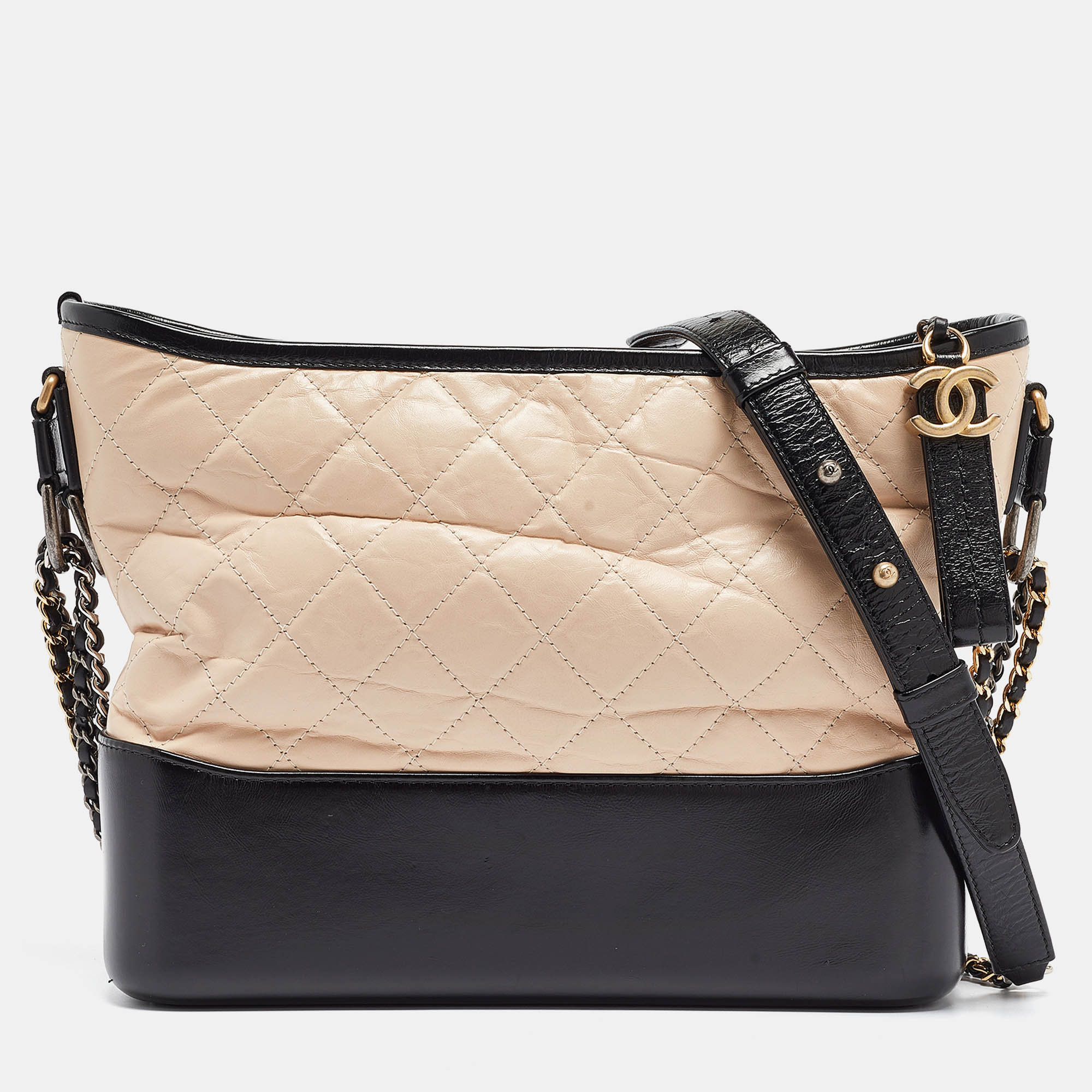 Chanel peach/black quilted aged leather medium gabrielle bag