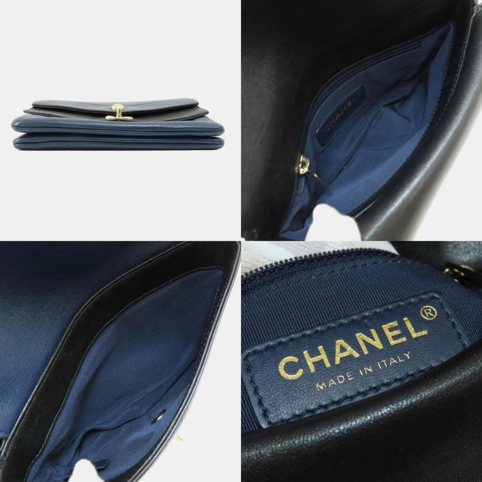 Chanel Black/Navy Blue Calfskin Elaphe Double Chevron Flap Bag