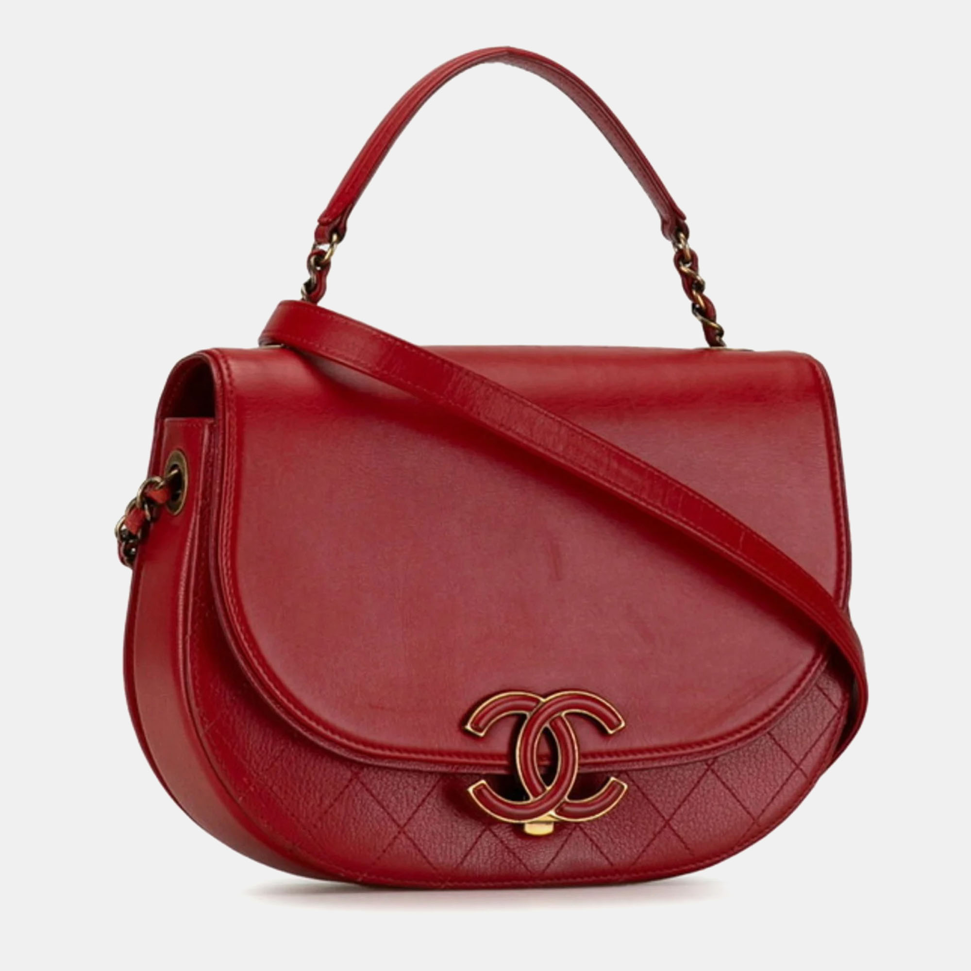 Chanel Red Calfskin And Quilted Goatskin Small Coco Curve Flap  Shoulder Bag