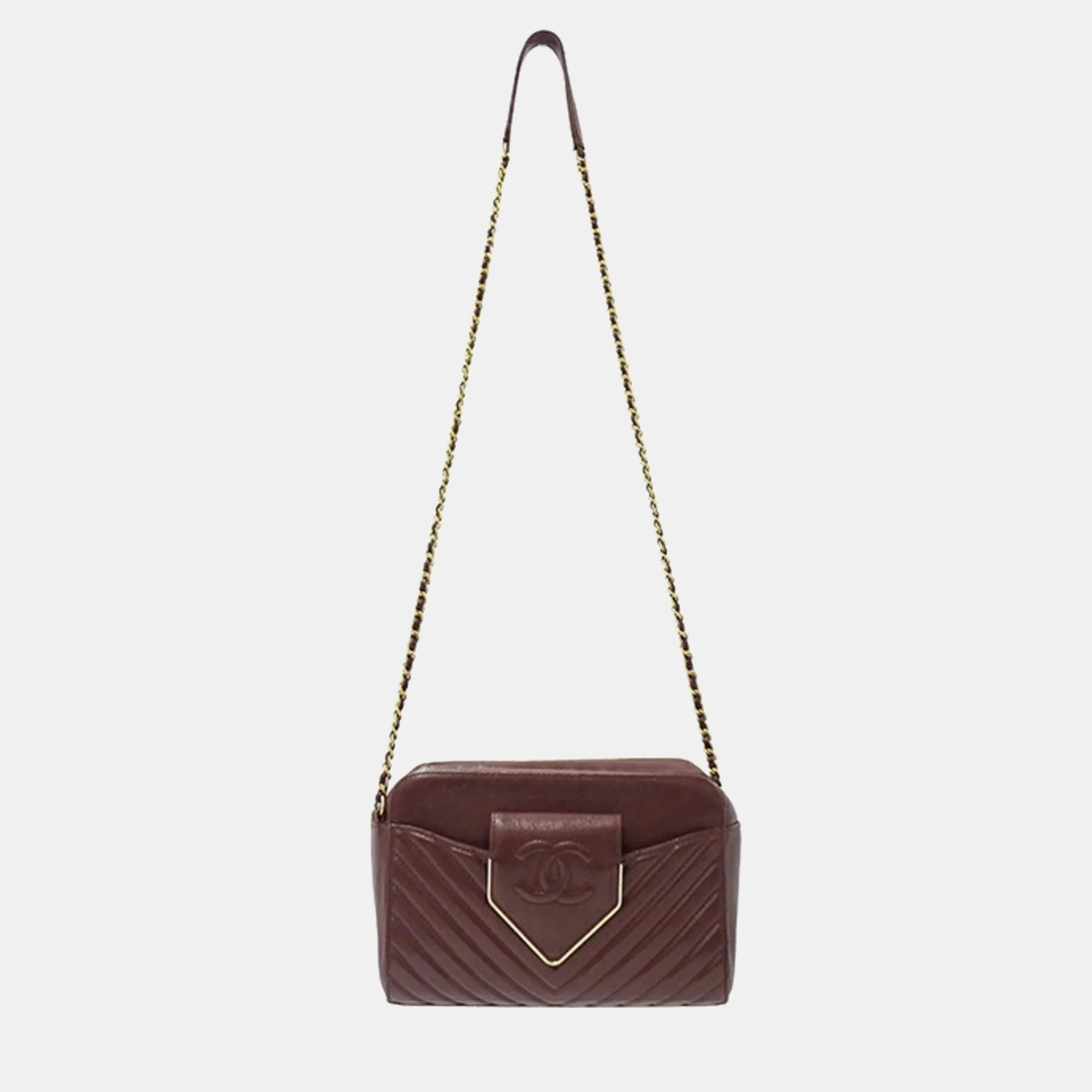 Chanel Bordeaux Chevron Sheepskin Small CC Flap Pocket Camera Bag