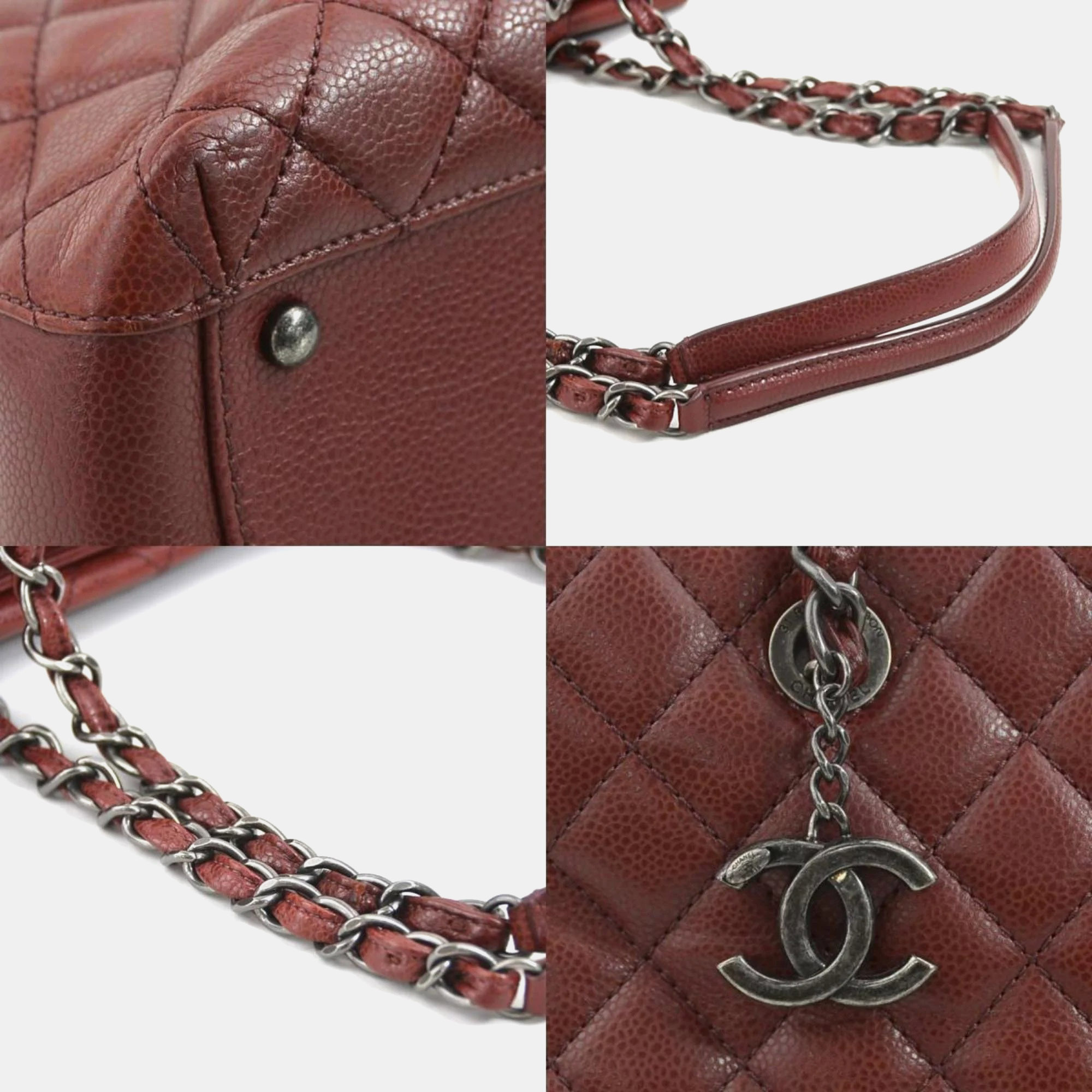 Chanel Bordeaux Quilted Caviar Large City Shopping Tote Bag