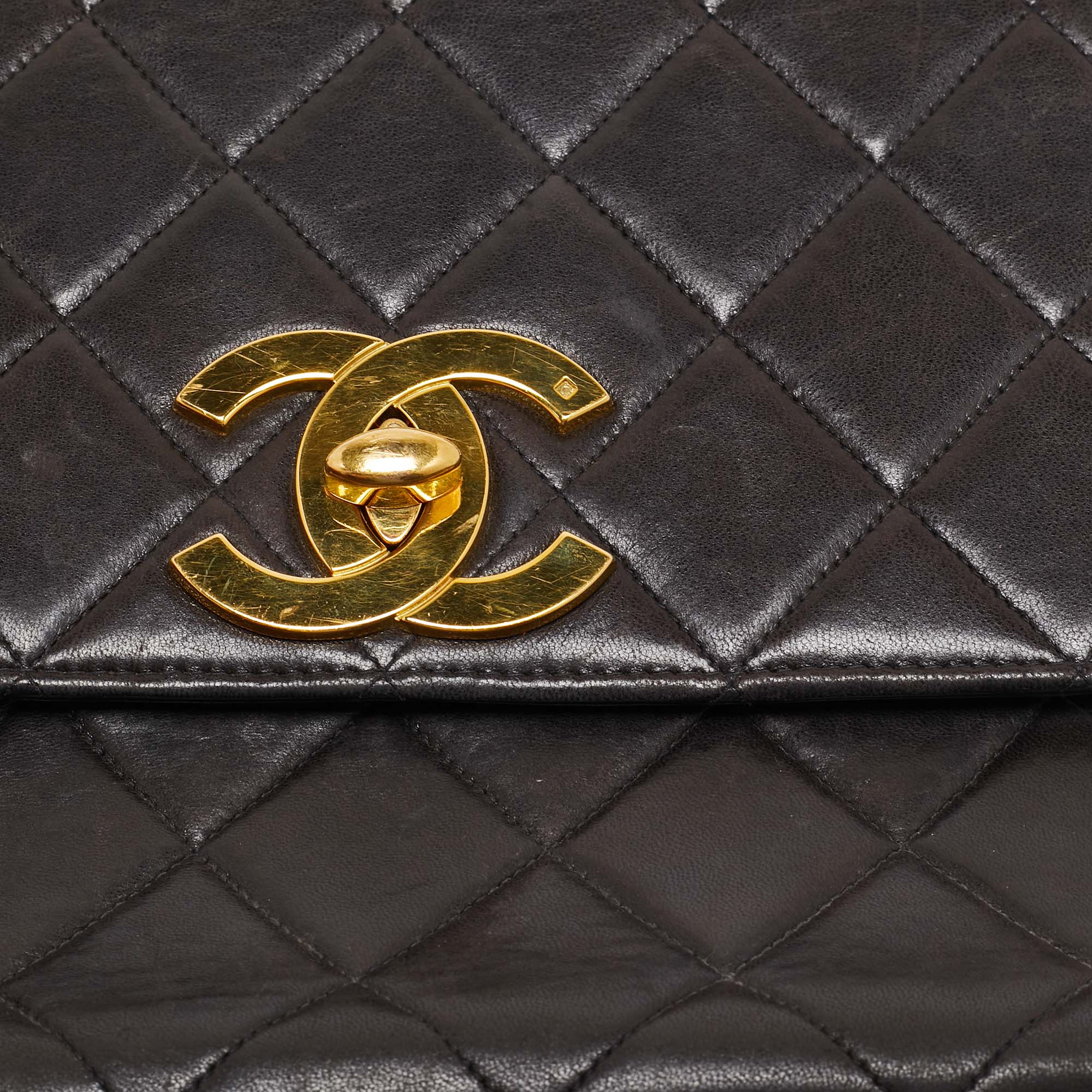 Chanel Black Quilted Leather CC Square Flap Chain Bag