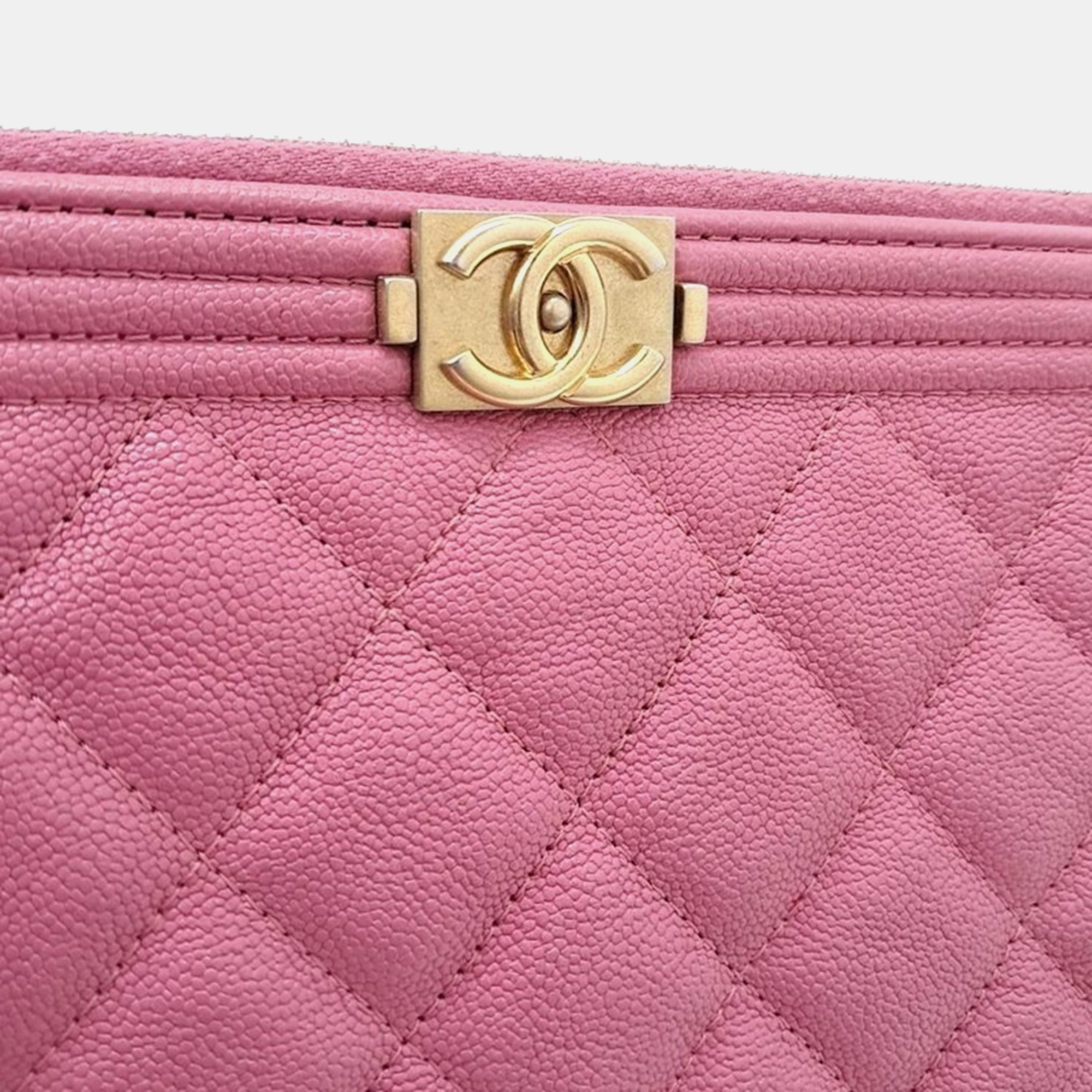 Chanel Pink Caviar Leather Medium Boy Clutch Bag