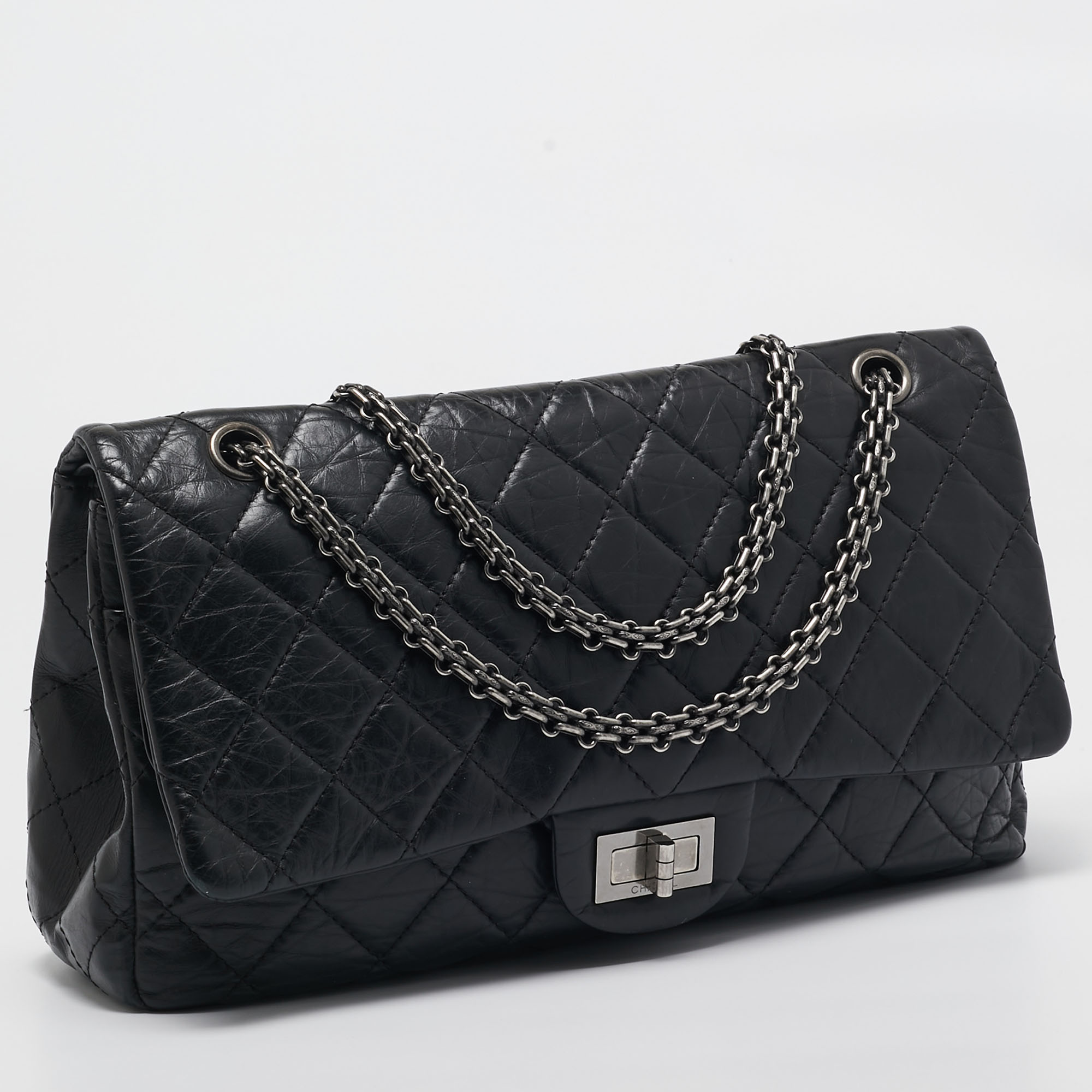 Chanel Black Quilted Aged Leather Reissue 2.55 Classic 227 Flap Bag