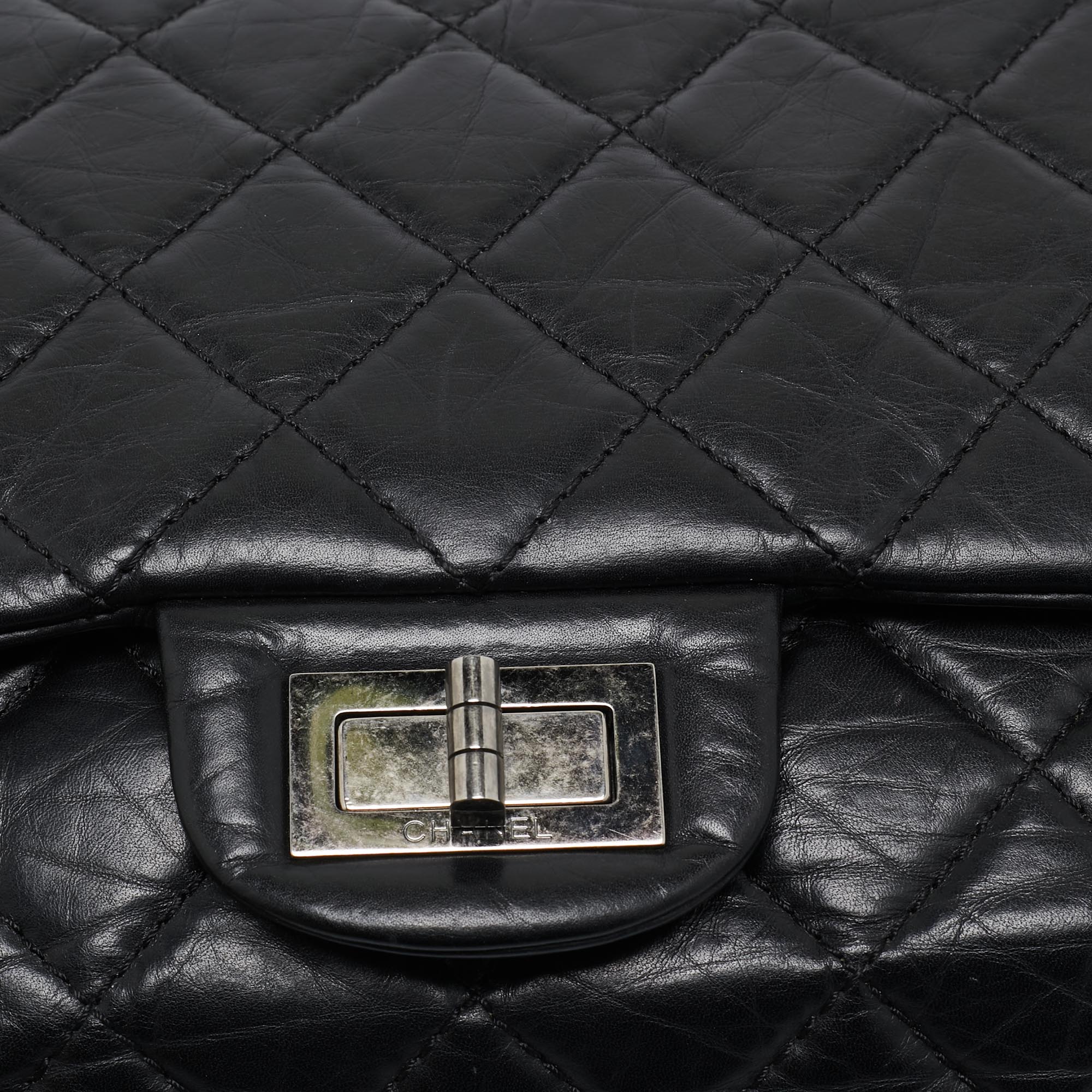 Chanel Black Quilted Aged Leather Reissue 2.55 Classic 227 Flap Bag