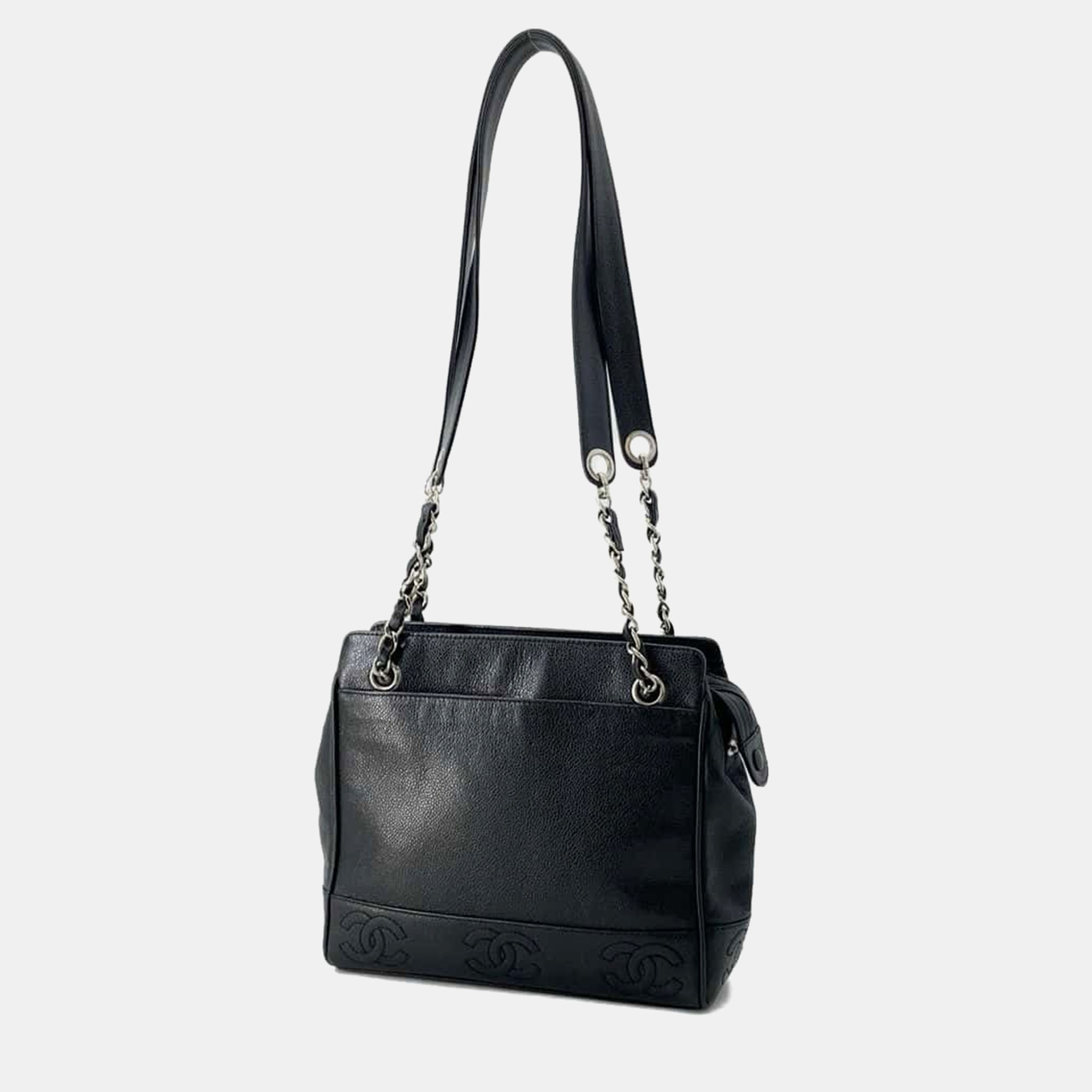 Chanel Black Leather Triple CC Tote Bag