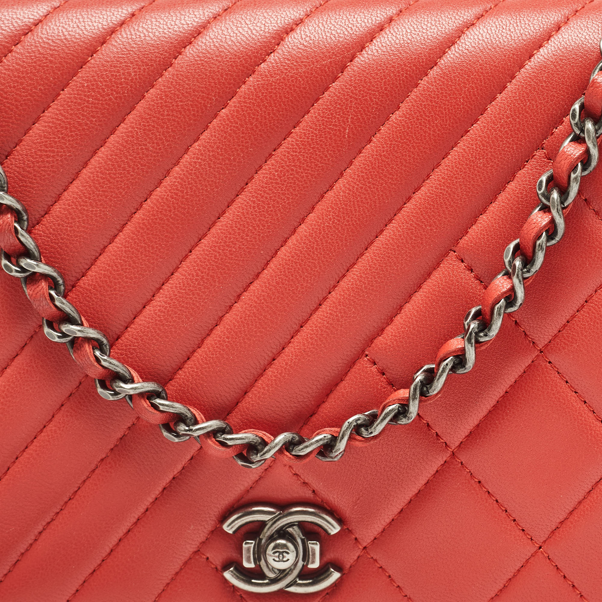 Chanel Orange Quilted Leather Coco Boy Wallet On Chain