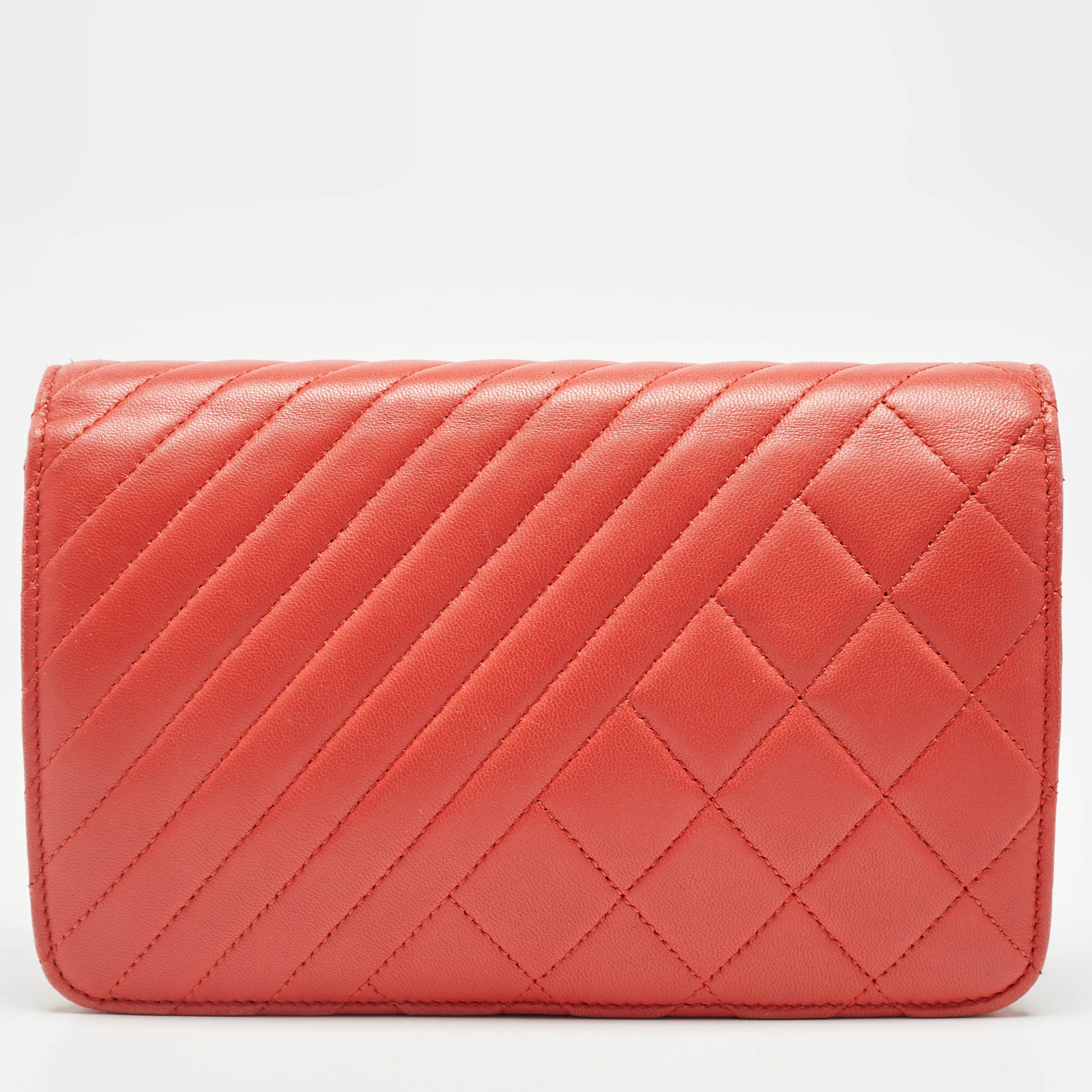 Chanel Orange Quilted Leather Coco Boy Wallet On Chain