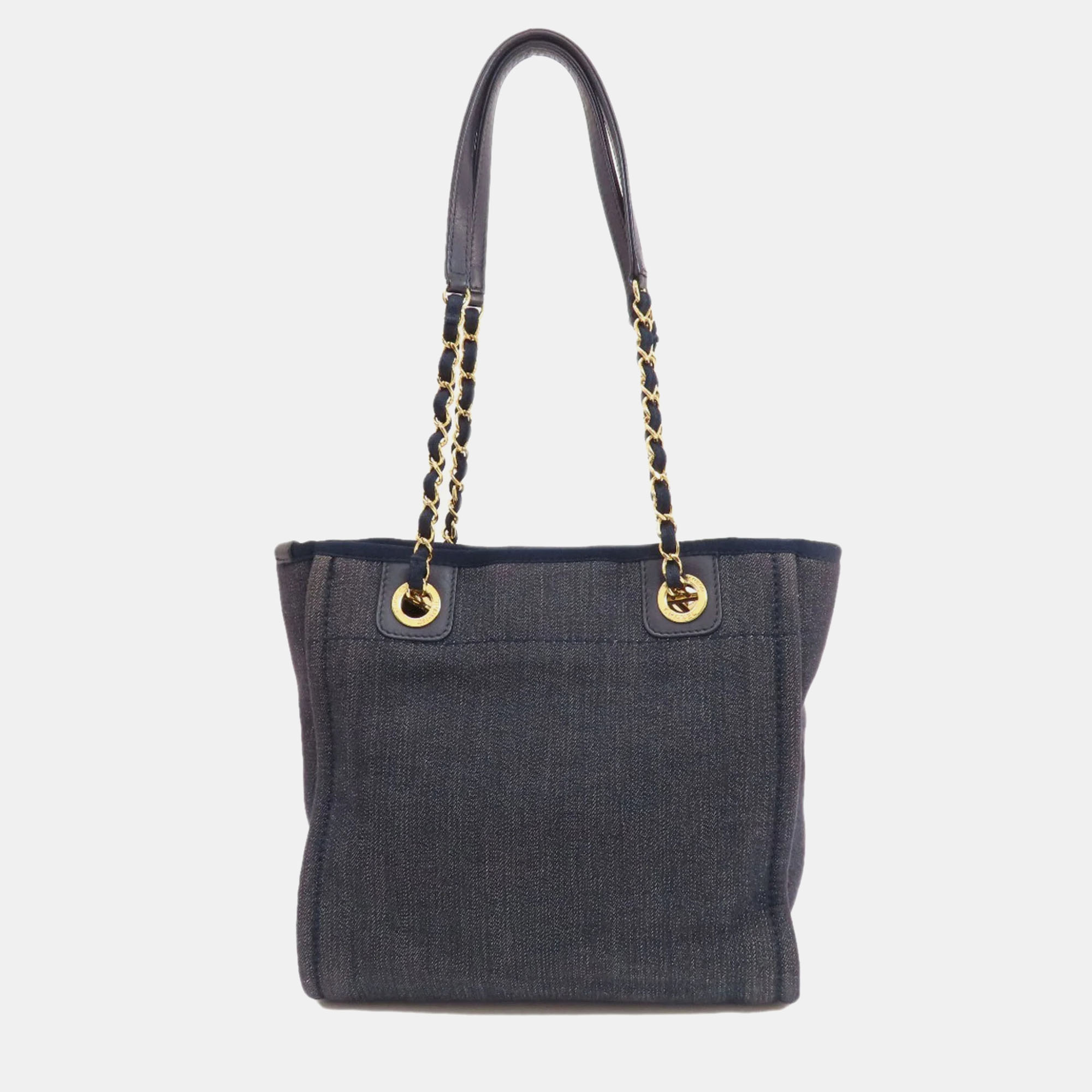 Chanel Navy Blue Denim PM Deauville Tote Bag