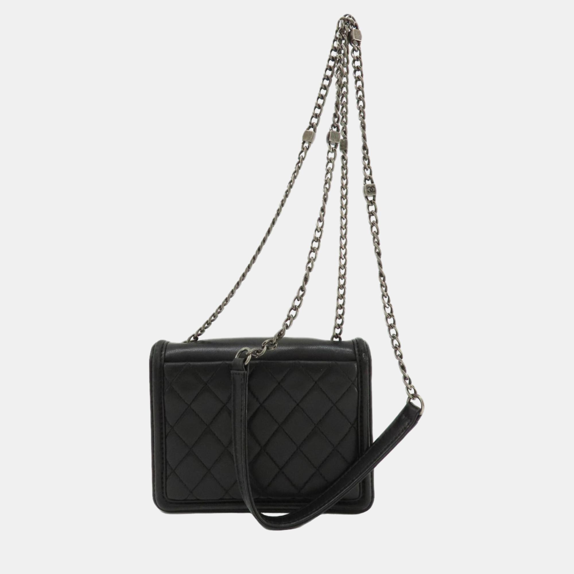 Chanel Black Lambskin And Plexiglass Boy Lego Brick Ruthenium Shoulder Bag