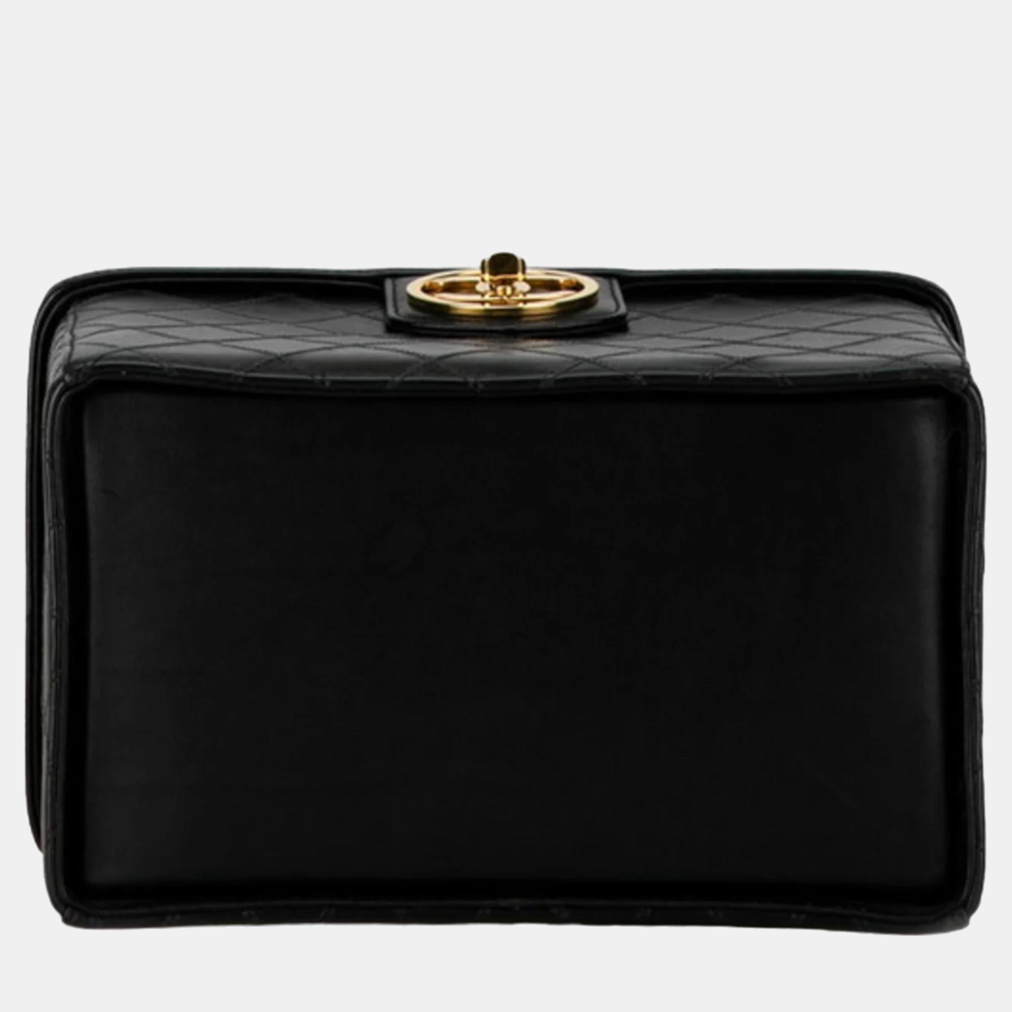 Chanel Black Leather CC Turnlock Lambskin Vanity Case