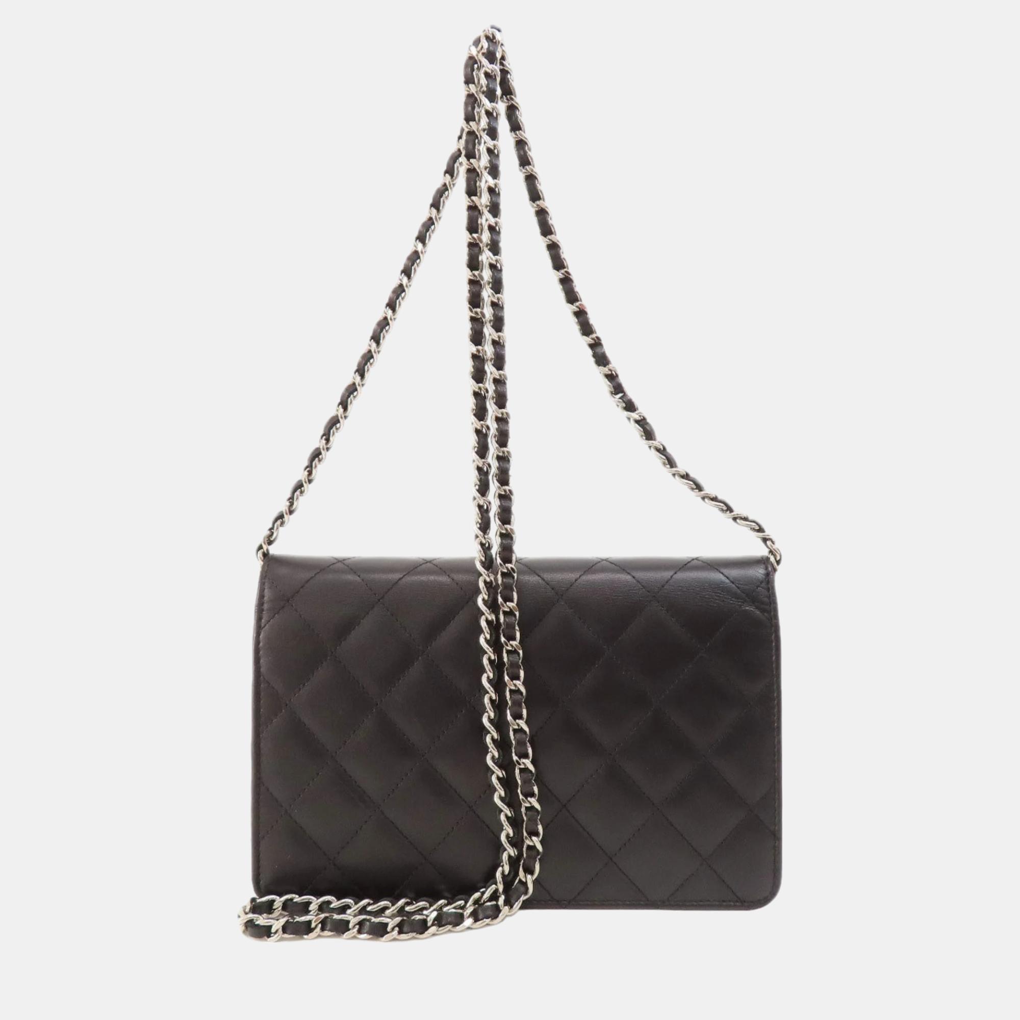 Chanel White/Black Leather Cambon Ligne Wallet On Chain