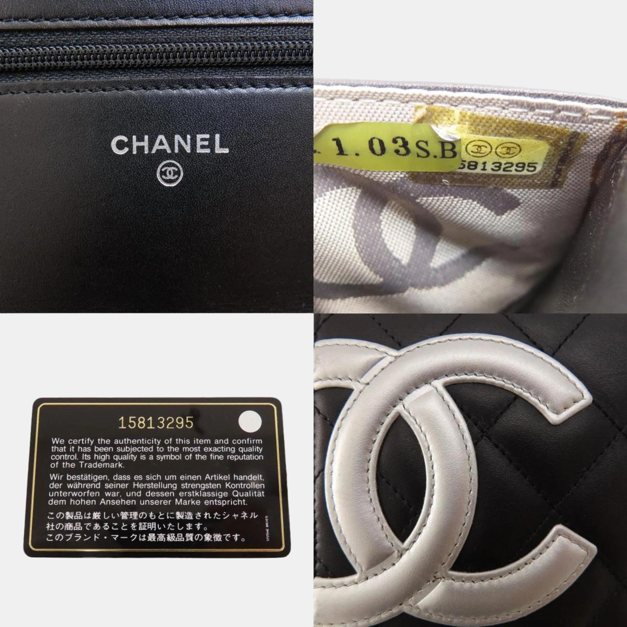 Chanel White/Black Leather Cambon Ligne Wallet On Chain