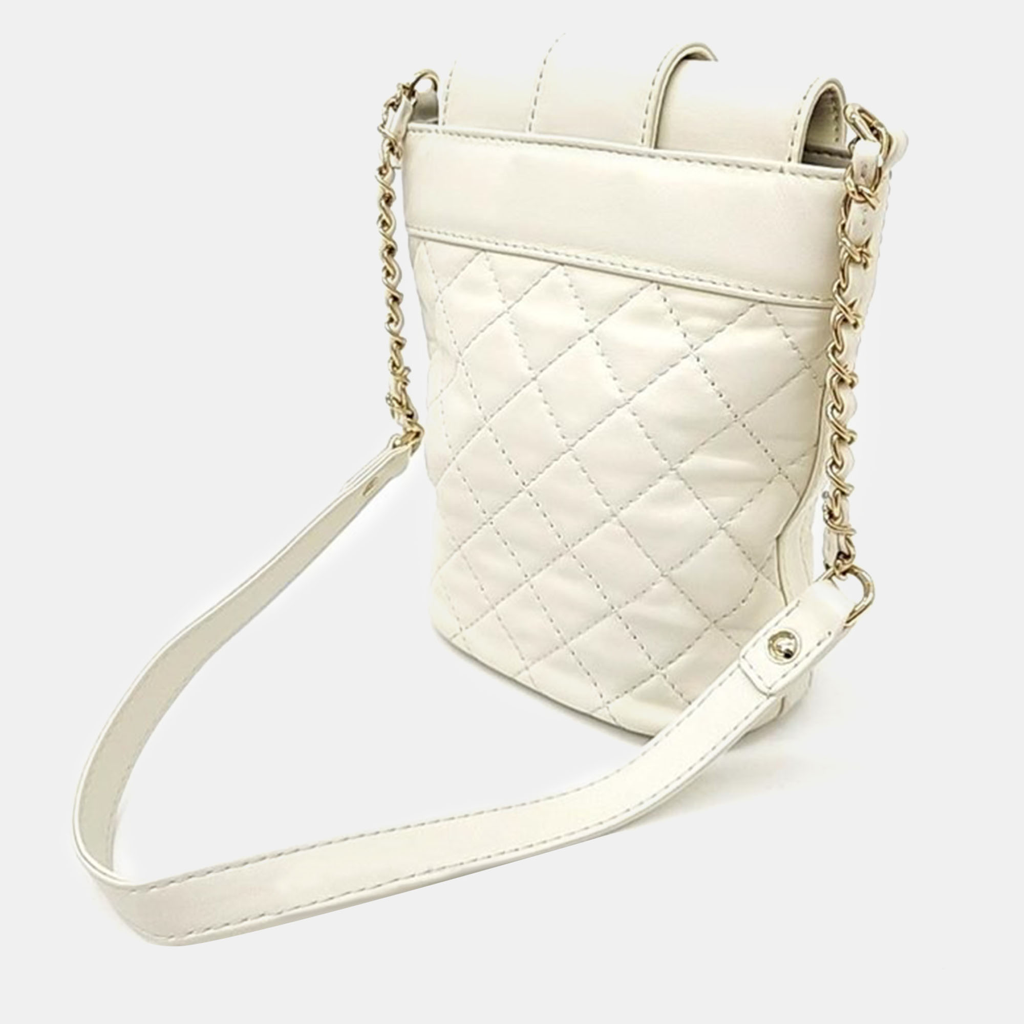 Chanel Cream Leather Quilted CC Bucket Bag